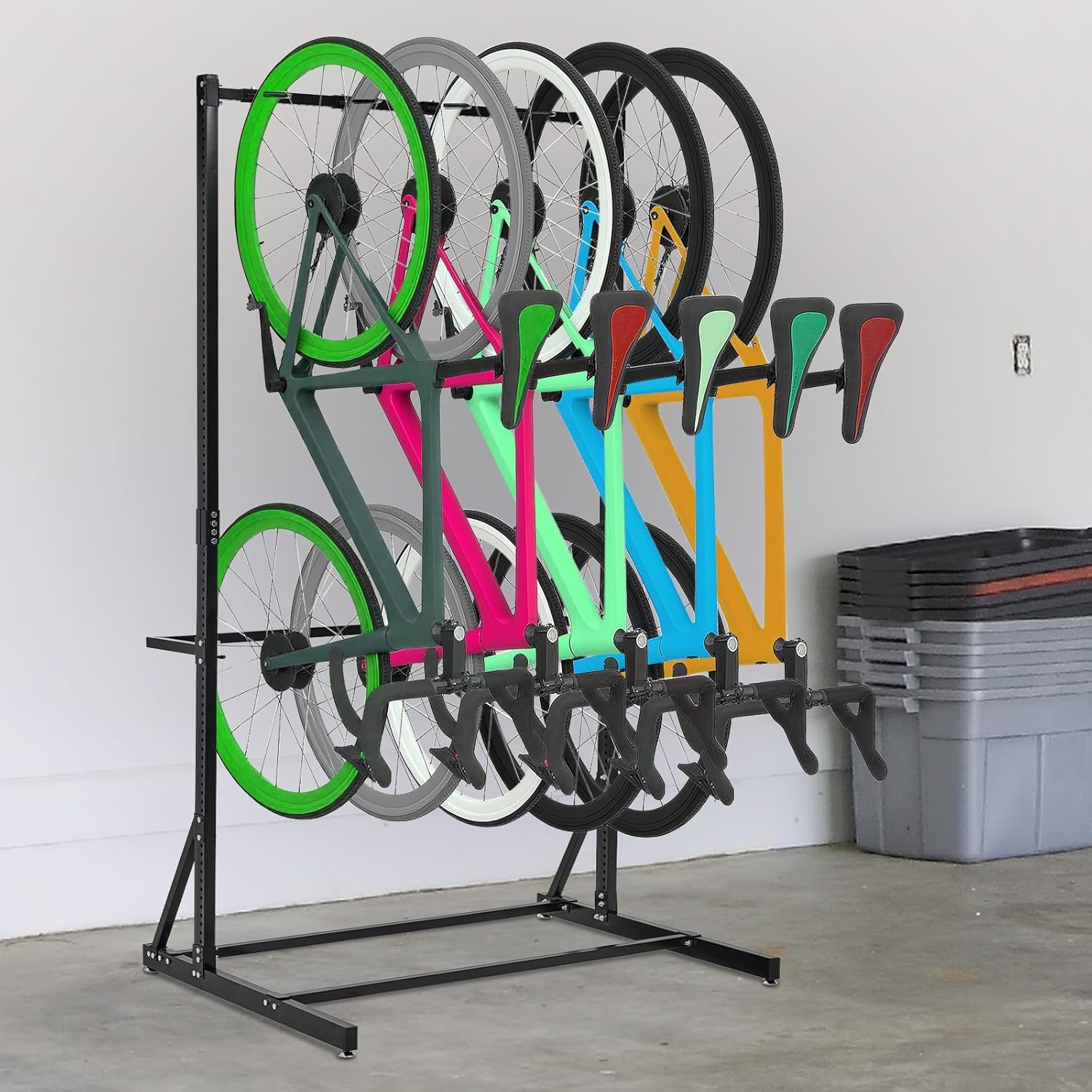 PeakPursuit Freestanding Bike Rack, 5 Bikes Capacity 400 LBS, Vertical Bike Storage Stand for Garage, Indoor Bicycle Organizer, Holds Up to 5 Bikes
