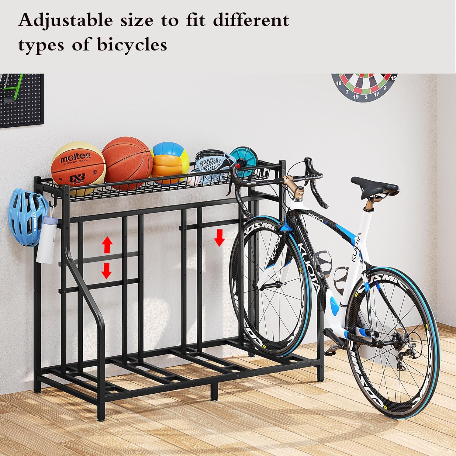Alternative view of YIZAIJIA Bike Rack Storage Stand Organizer Floor Holds 4 Bicycle Parking Freestanding Adjustable Garage Indoor Outdoor Bike and Sports Storage Station, Black (4 Bike Stand)