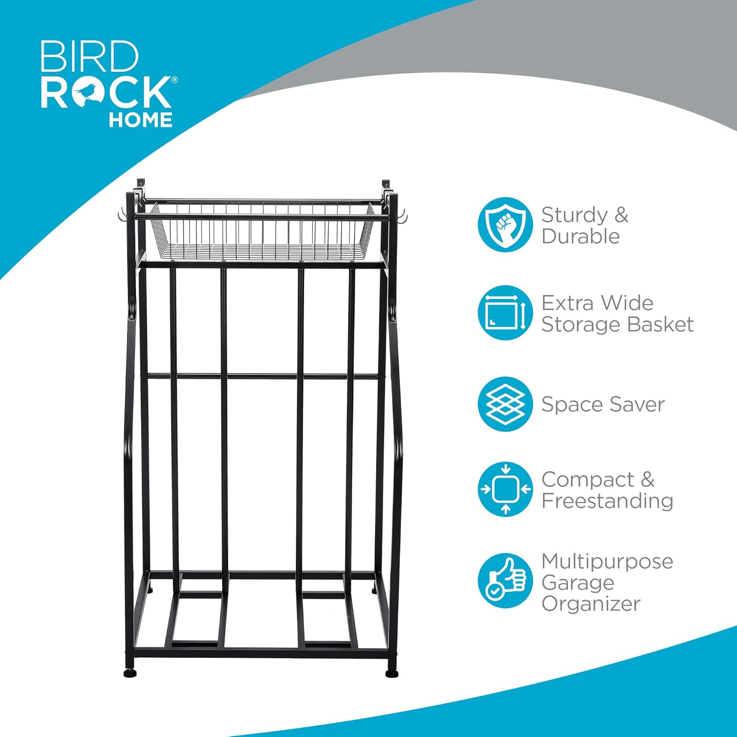 Alternative view of BIRDROCK HOME Bike Rack Garage Storage Floor Stand - Freestanding Organizer for Outdoor Yard - Upright Wall Mount for Scooters, Rakes, Motorcycles, Hoverboards, Gloves - Holds 2 Bicycle - Black