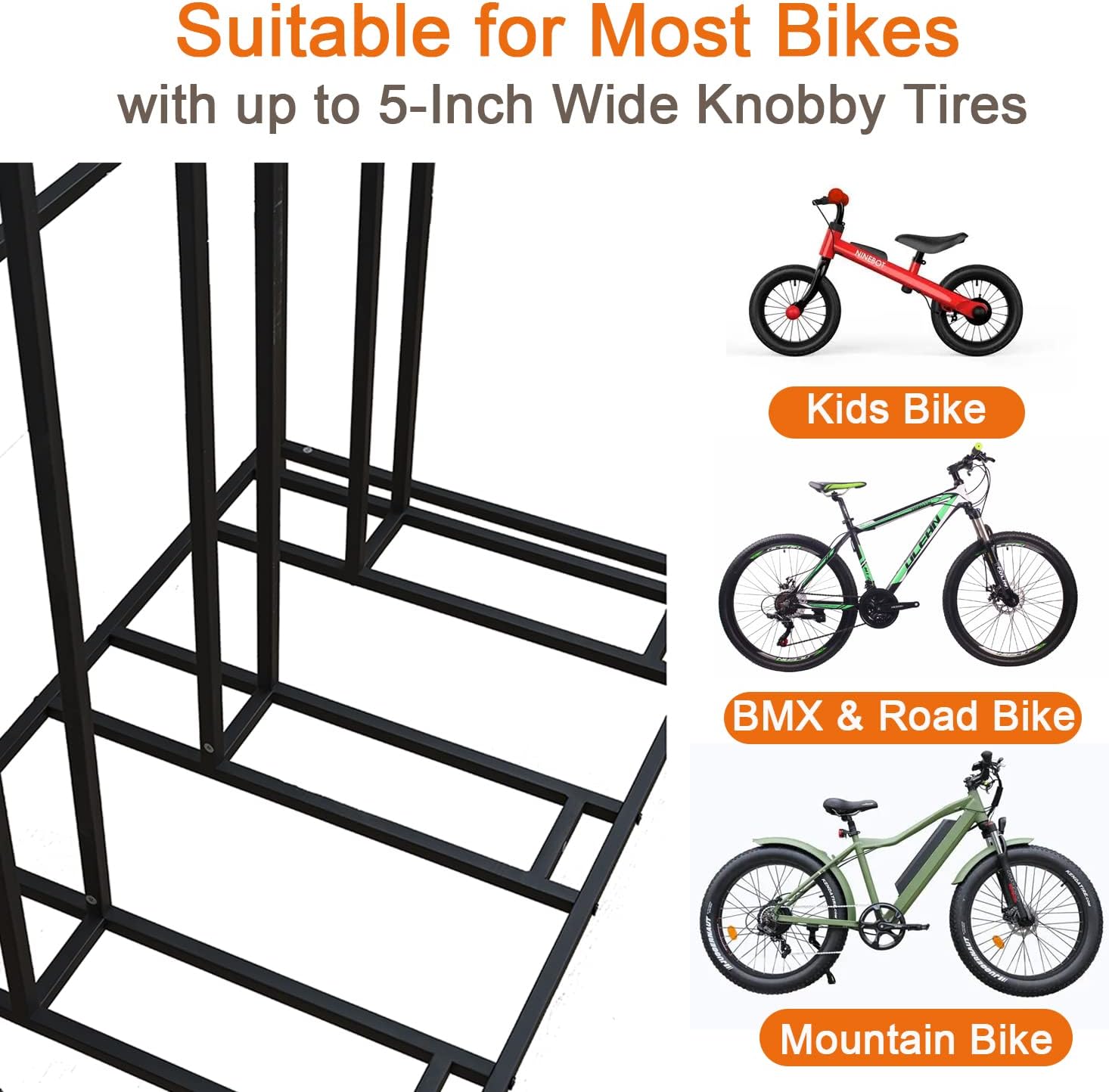 Alternative view of Stand Bike Racks for Garage, 4 Bike Stand Rack with Storage Basket, Metal Floor Bike Parking, Garage Organizer Suitable for Mountain, Hybrid, Adult and Kids Bikes