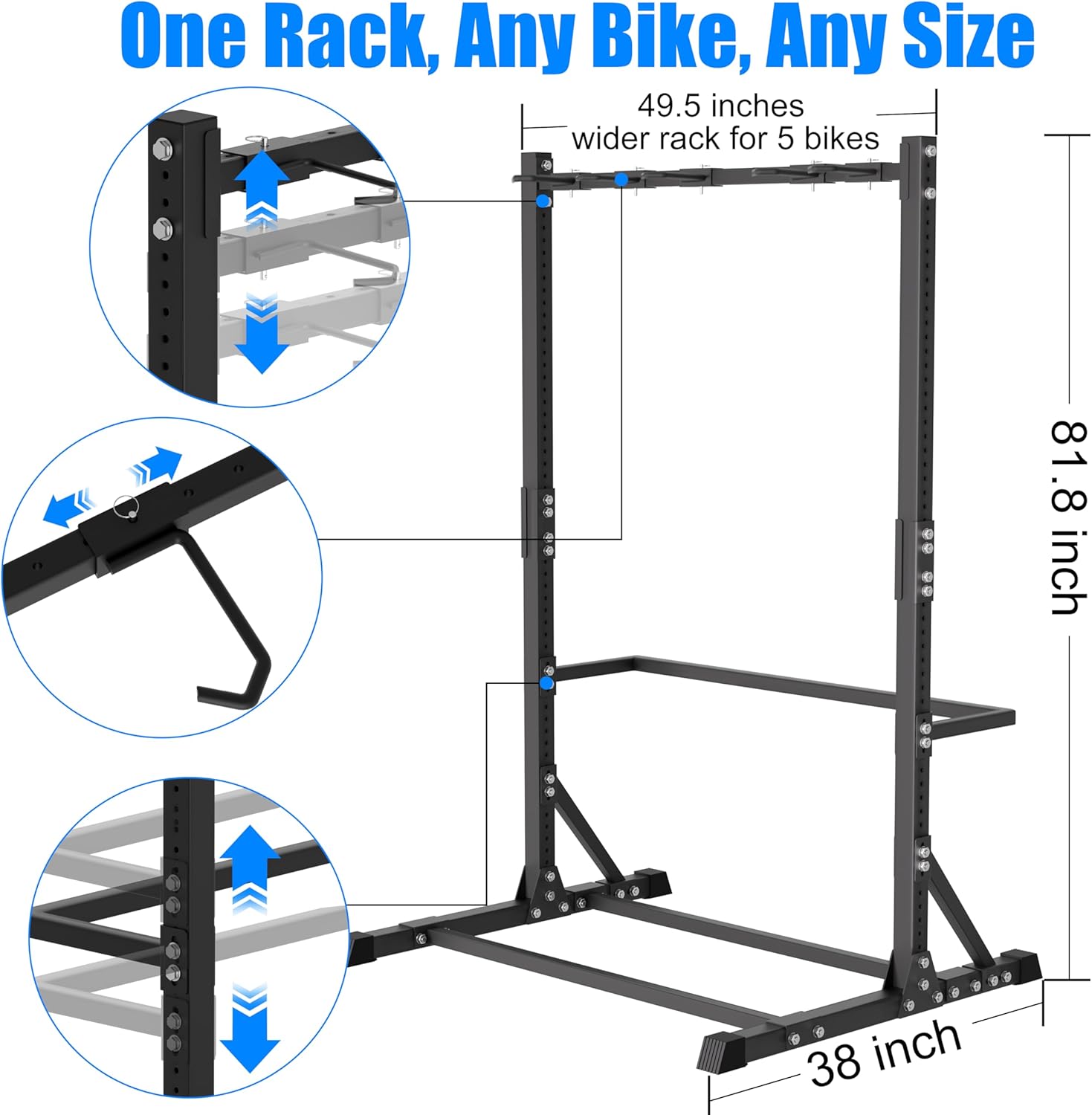 Freestanding Vertical Bike Rack for 5 Bikes, 300Lbs Heavy Duty Steel Storage Stand, Space Saving Adjustable Organizer for Garage & Home