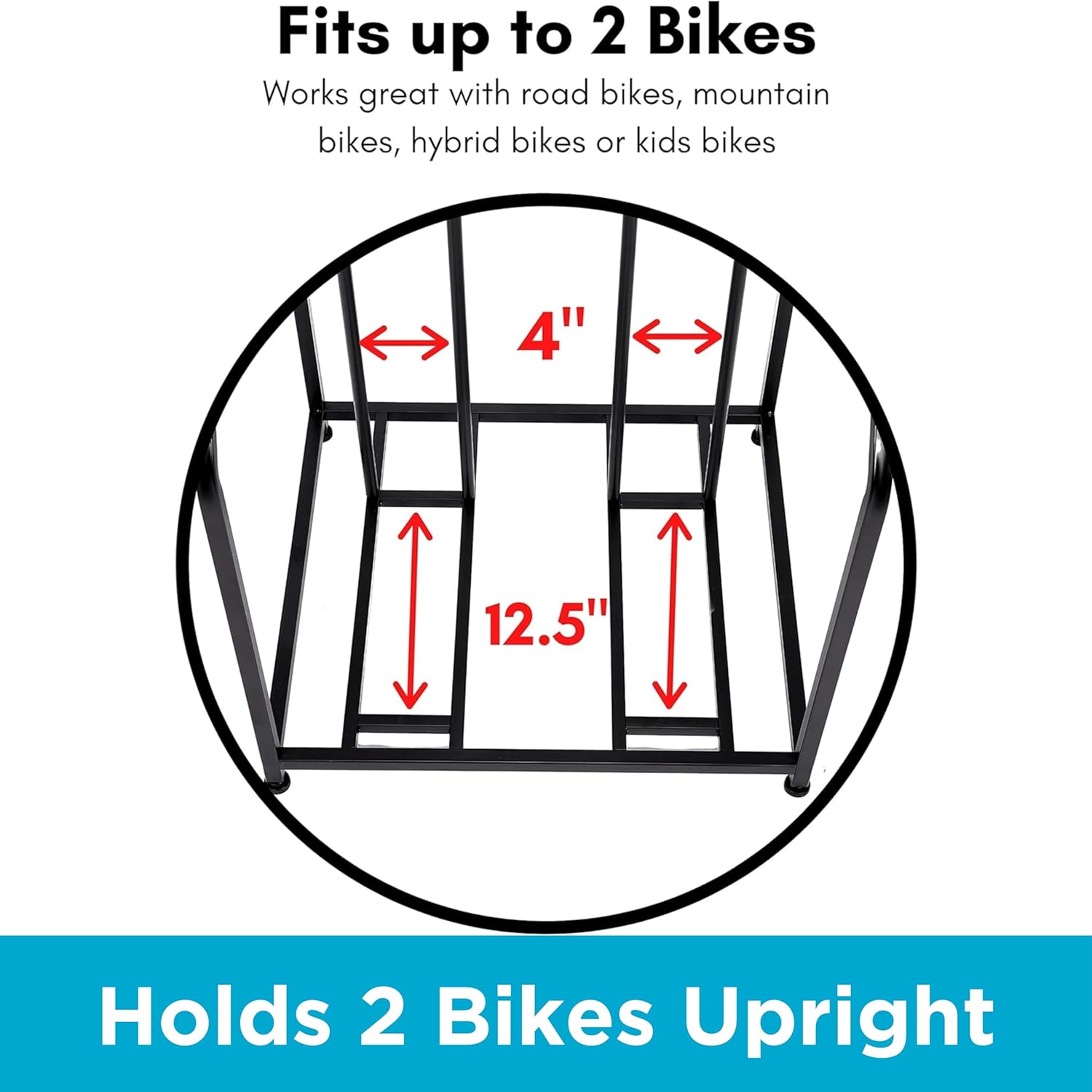 BIRDROCK HOME Bike Rack Garage Storage Floor Stand - Freestanding Organizer for Outdoor Yard - Upright Wall Mount for Scooters, Rakes, Motorcycles, Hoverboards, Gloves - Holds 2 Bicycle - Black - Image 6