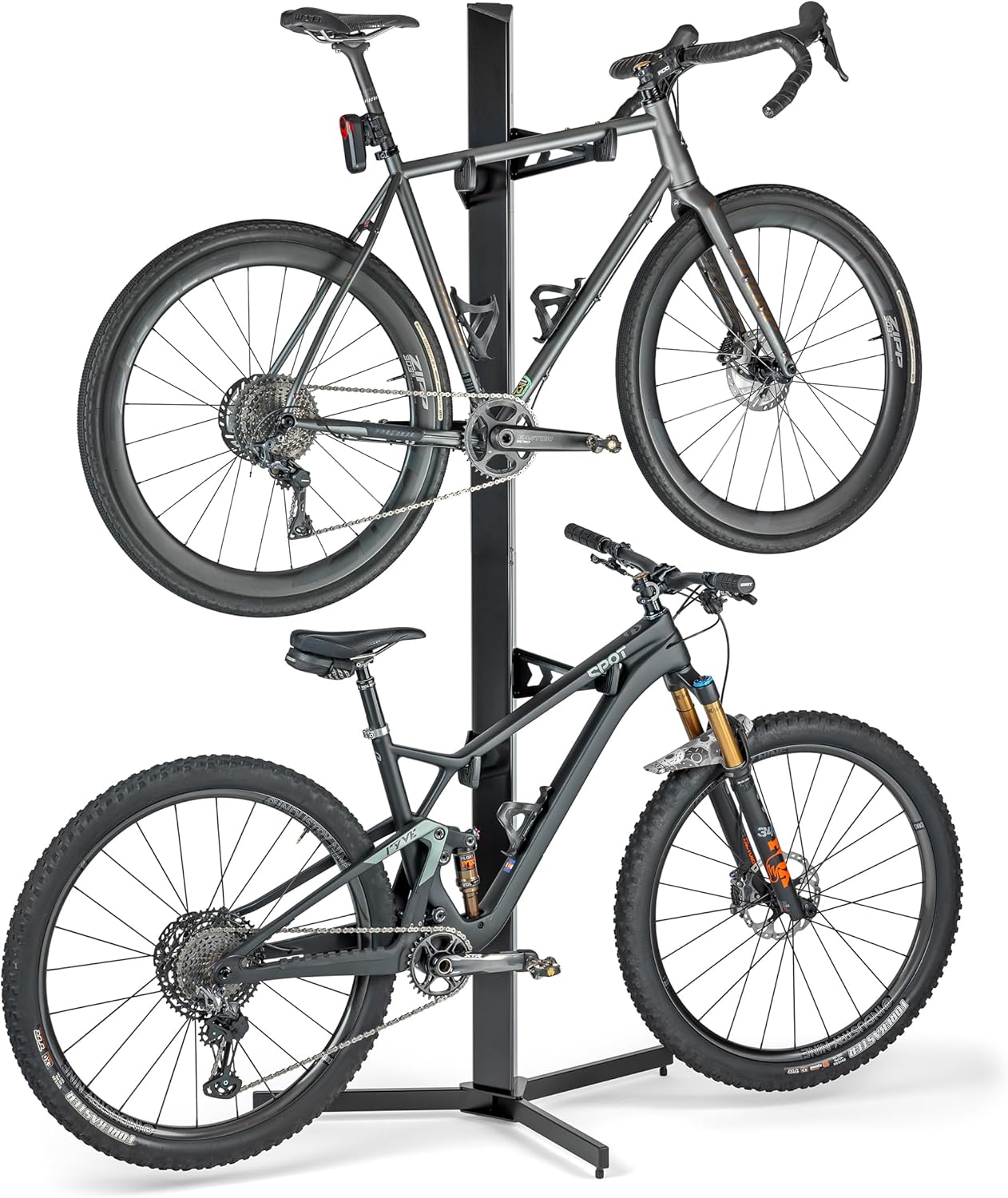 FEEDBACK SPORTS | Velo Cache 2 Bike Free-Standing Storage Tower | Vertical Rack For Road, MTB, Cyclocross, E-Bike | For Home, Office, Garage | Black