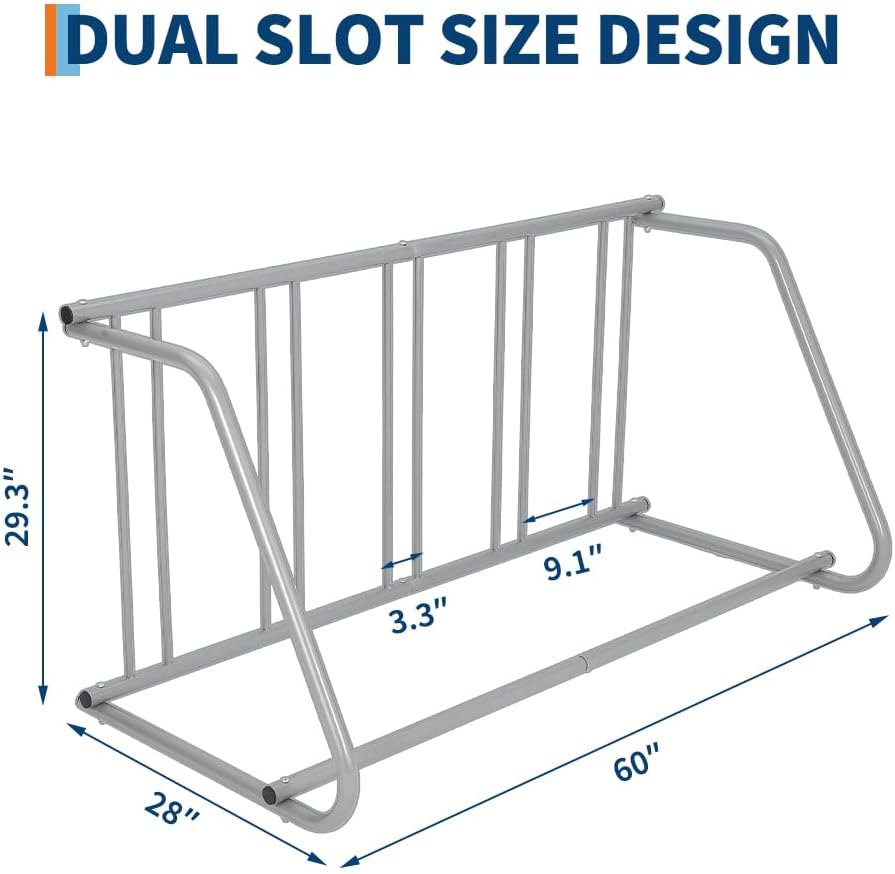 GarveeTech Floor Bike Rack,Single-Side 5-Bike Rack 60 in L,Grid Bike Rack In Ground,Freestanding Bicycle Floor Parking Stand,Stand Bike Racks for Garages Streets Yards Bike Events