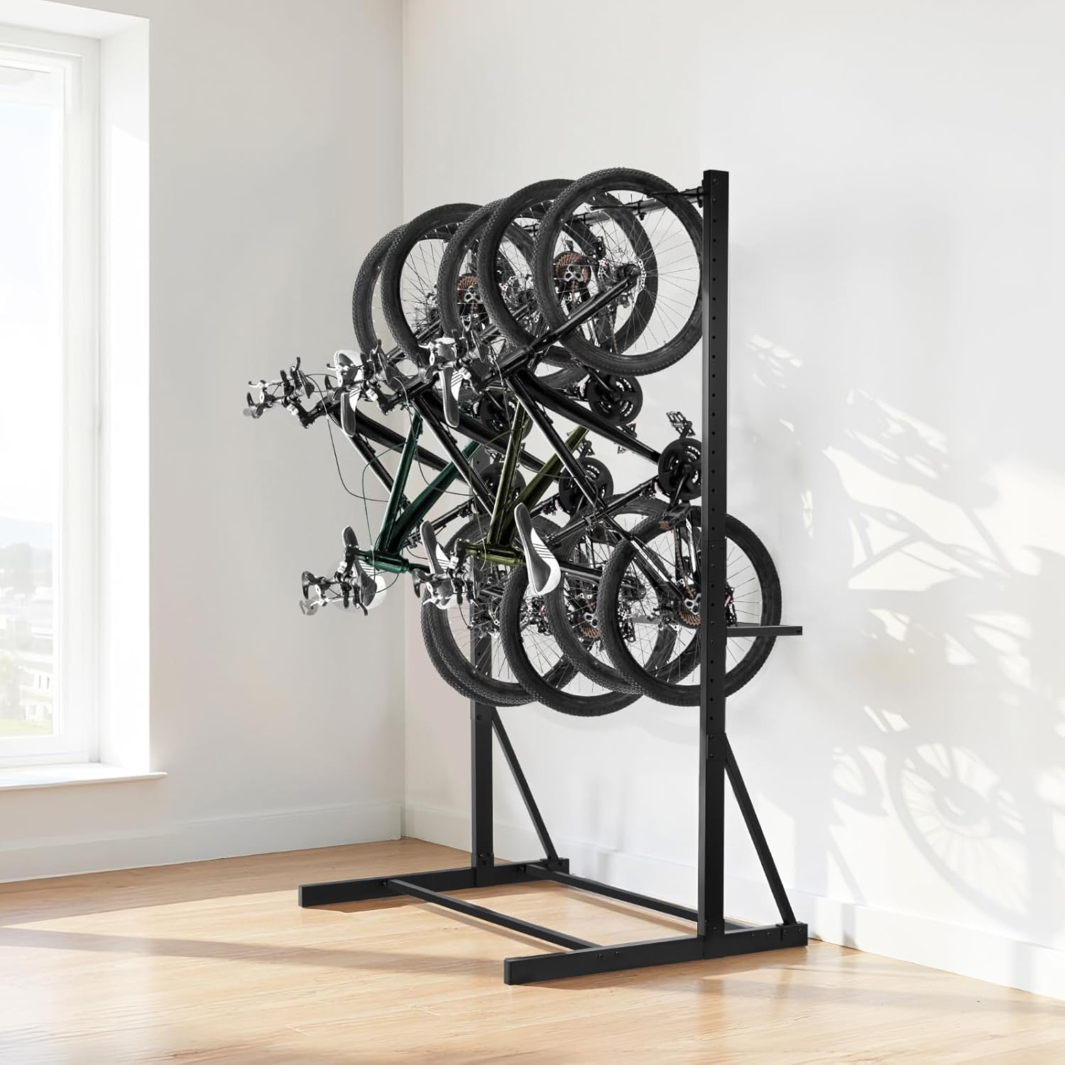 VEVOR Bike Rack, 300LBS/136KG Capacity for up to 5 Bikes, Freestanding Bike Storage Rack, Carbon Steel Vertical Bicycle Stand for Home, Yard, Garage, Living Room, Indoor/Outdoor Bicycle Storage Stand