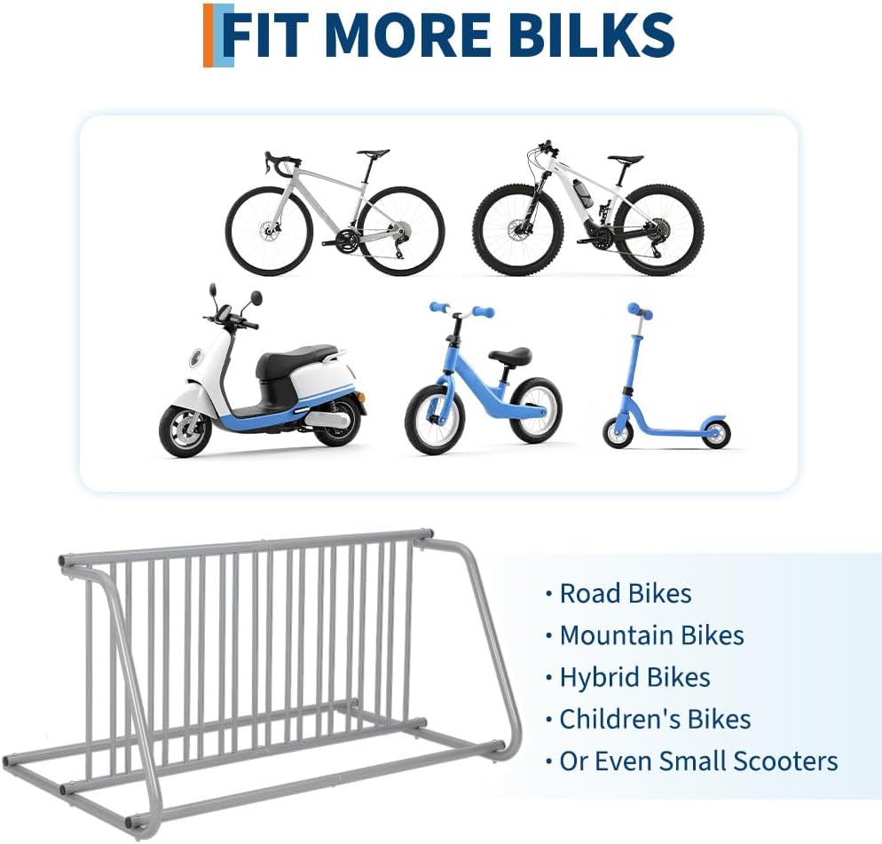 Alternative view of Floor Bike Rack, Double-Side 10-Bike Rack 60" L,Grid Bikes Racks In Ground, Freestanding Bicycle Floor Parking Stand, Stand Bike Racks for Garages Streets Yards Bike Events