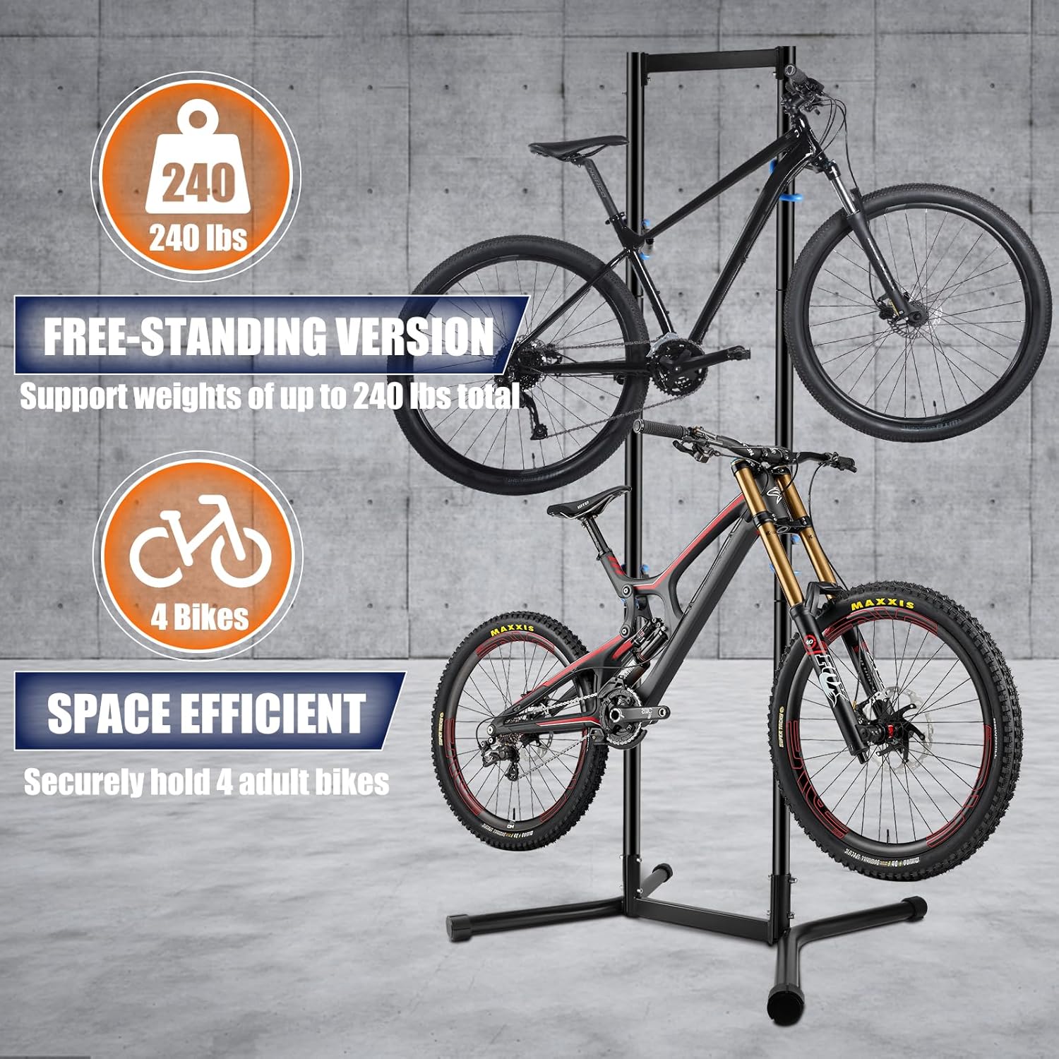 Alternative view of Stand Bike Storage Rack Garage Max 240lbs, Freestanding Gravity Indoor Bike Rack Holds 4 Bikes with Adjustable Arms, Vertical Bike Stand Space Saving for MTB, Road Bike