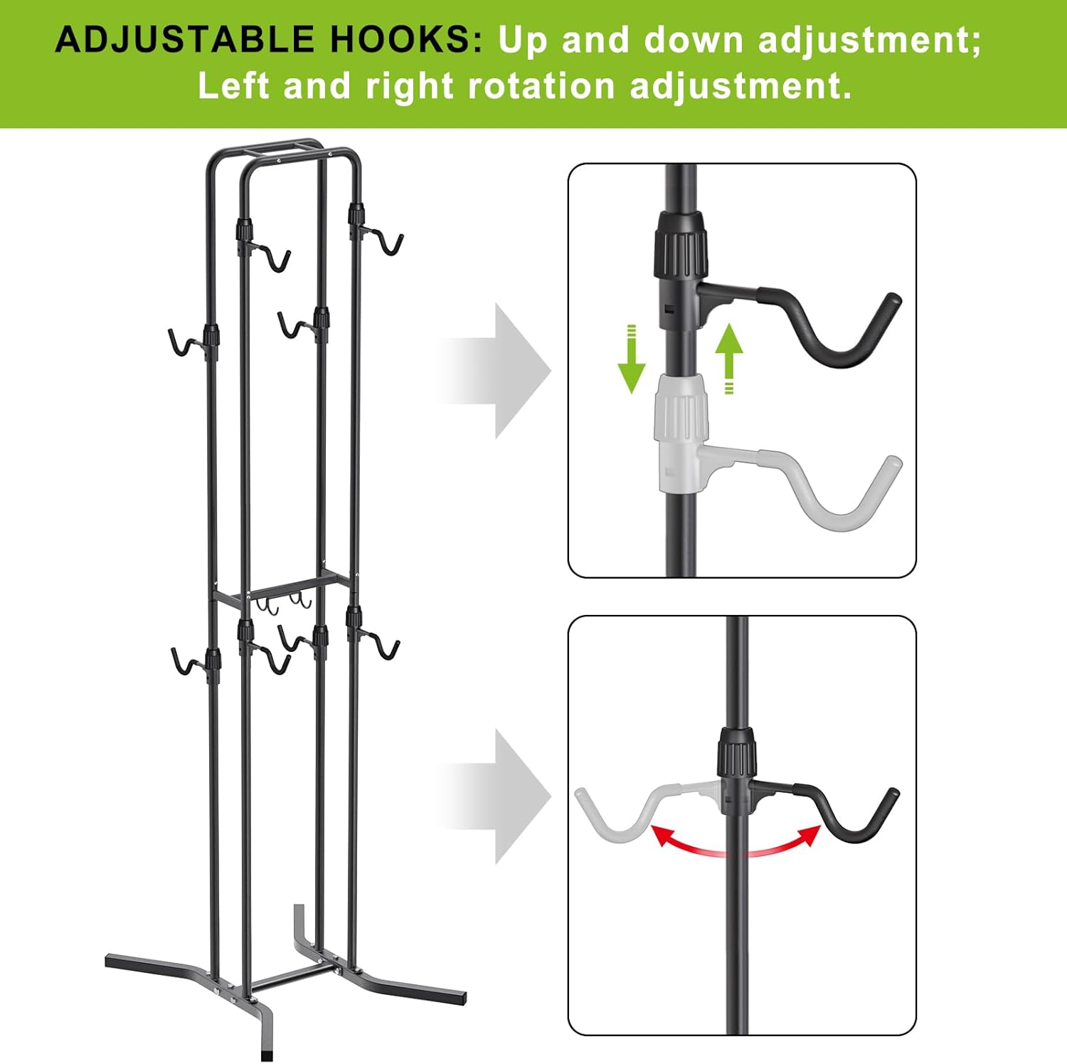 Alternative view of Dolibest 4-Legged Bike Racks Stands with Flexible Hooks, Heavy-Duty Floor Standing Bicycle Rack for Up to 4 Bikes, with 8 Adjustable Height and Angle Hooks, Easy to Install for Any Style Bicycle