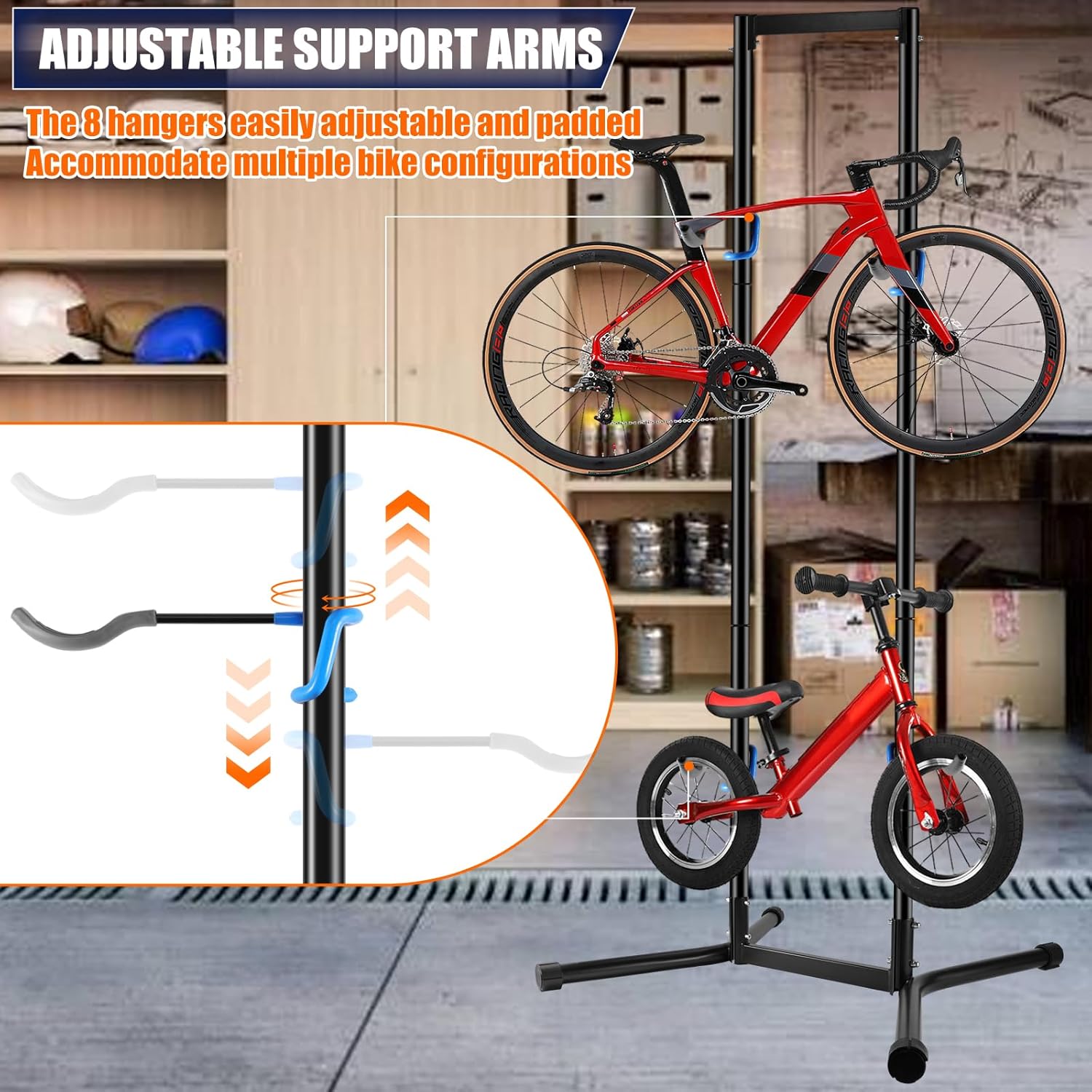 Stand Bike Storage Rack Garage Max 240lbs, Freestanding Gravity Indoor Bike Rack Holds 4 Bikes with Adjustable Arms, Vertical Bike Stand Space Saving for MTB, Road Bike - Image 3