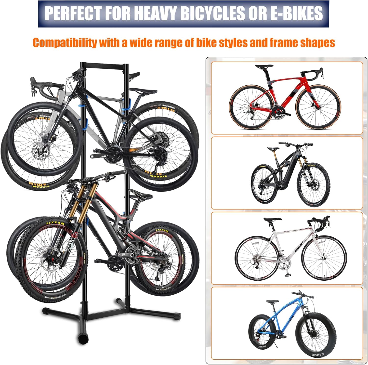 Stand Bike Storage Rack Garage Max 240lbs, Freestanding Gravity Indoor Bike Rack Holds 4 Bikes with Adjustable Arms, Vertical Bike Stand Space Saving for MTB, Road Bike - Image 5