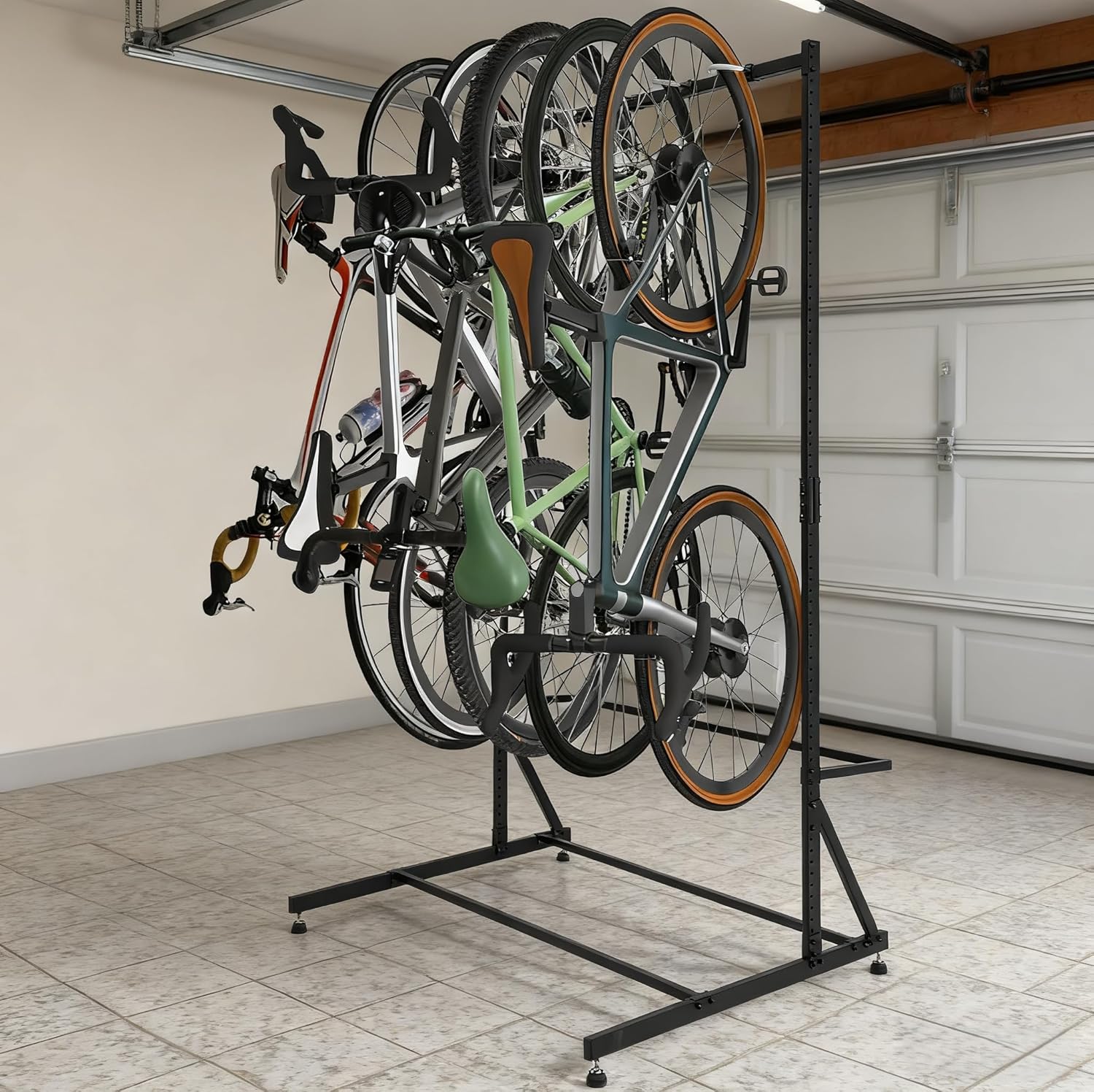 Towallmark Bike Storage Rack, Freestanding 5 Bike Storage, Stand Floor Bike Storage Rack for Garage Bicycle Organizer, Adjustable Height, Up to 300Lbs - Image 8