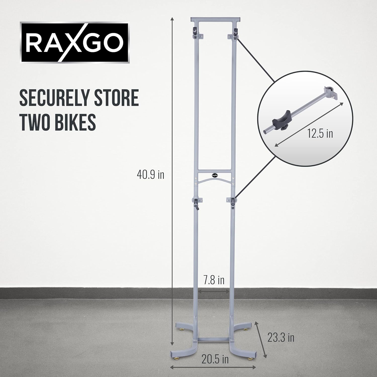 RaxGo Bike Garage Storage Rack, 2 Bicycle Garage Floor Stand, Freestanding, Adjustable Hooks, for Mountain & Road Bicycles, Universal for Indoor Use