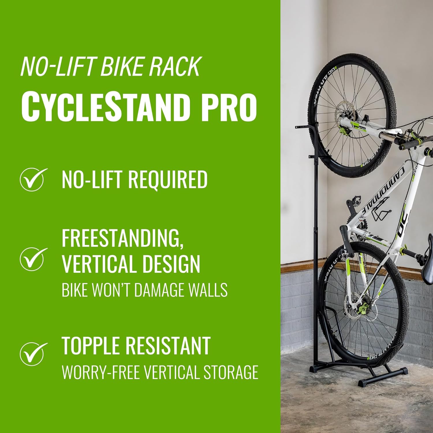 Alternative view of StoreYourBoard CycleStand Pro Vertical Bike Floor Stand, Indoor Bicycle Rack for Garage, Upright Bike Mount Storage, Holds MTB, Road, and Ebike Stand, Bike Parking Rack, Fits Tires up to 3.5″