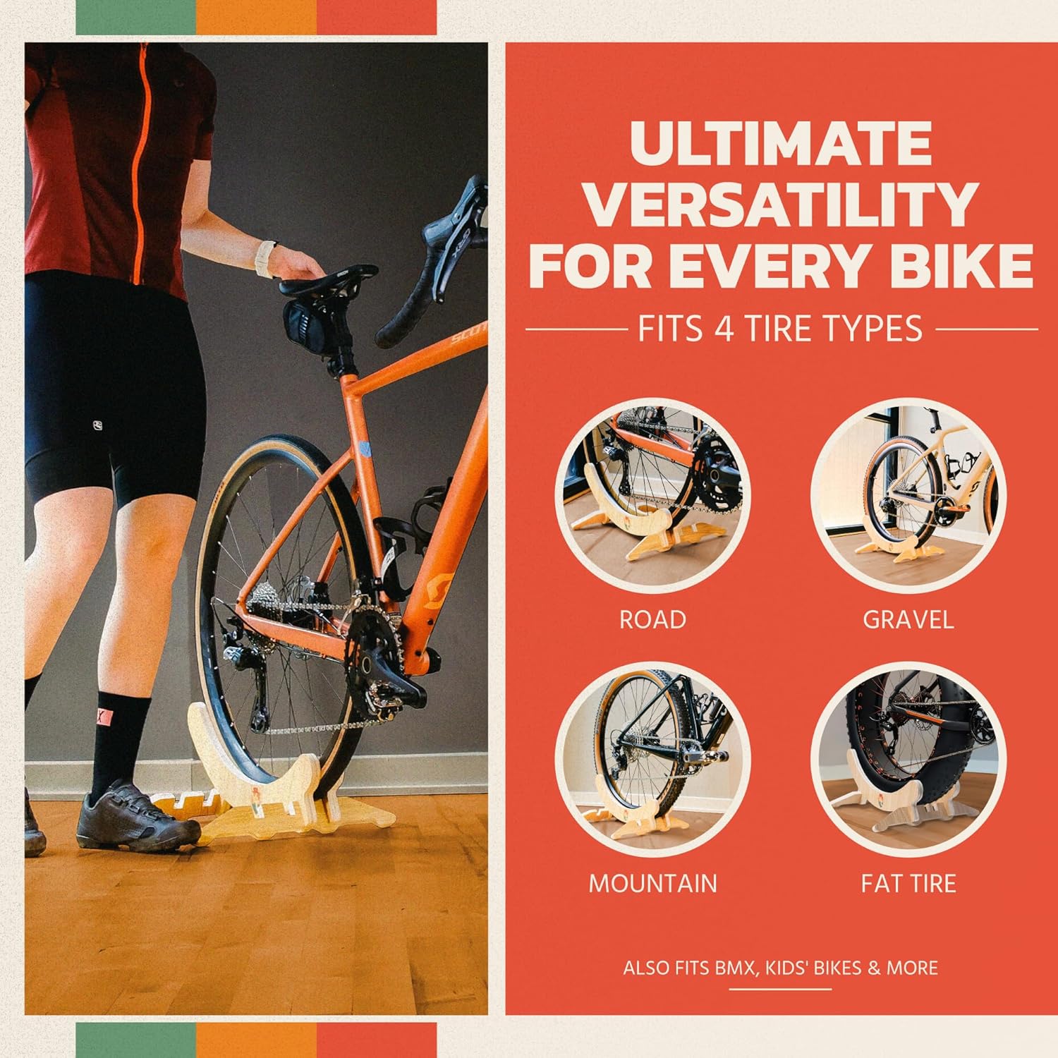 Craft Wooden Bike Stand - Fits Road, Commuter, Gravel, Mountain & Fat Tire Bikes - Sturdy 3/4-Inch Plywood | Easy Construction Bicycle Storage Rack For Apartment, Office, Garage