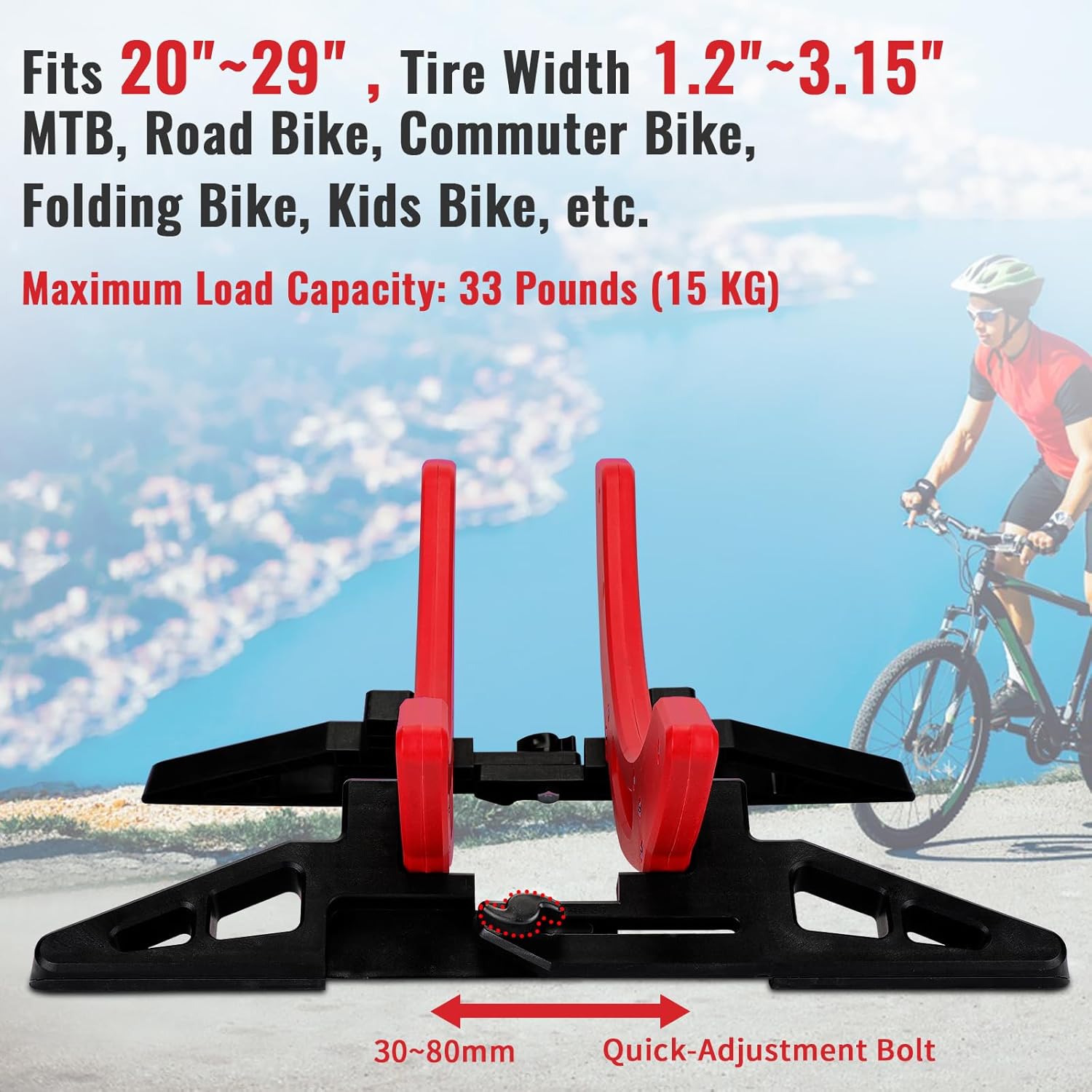 Alternative view of WILDKEN Bike Stand, Bike Stand Floor for Home/Garage Adjustable Bicycle Stand Bike Parking Rack Fit Road Bike, Mountain Bike, MTB, BMX, Commuter Bike, Kids Bike, Scooter (Red)