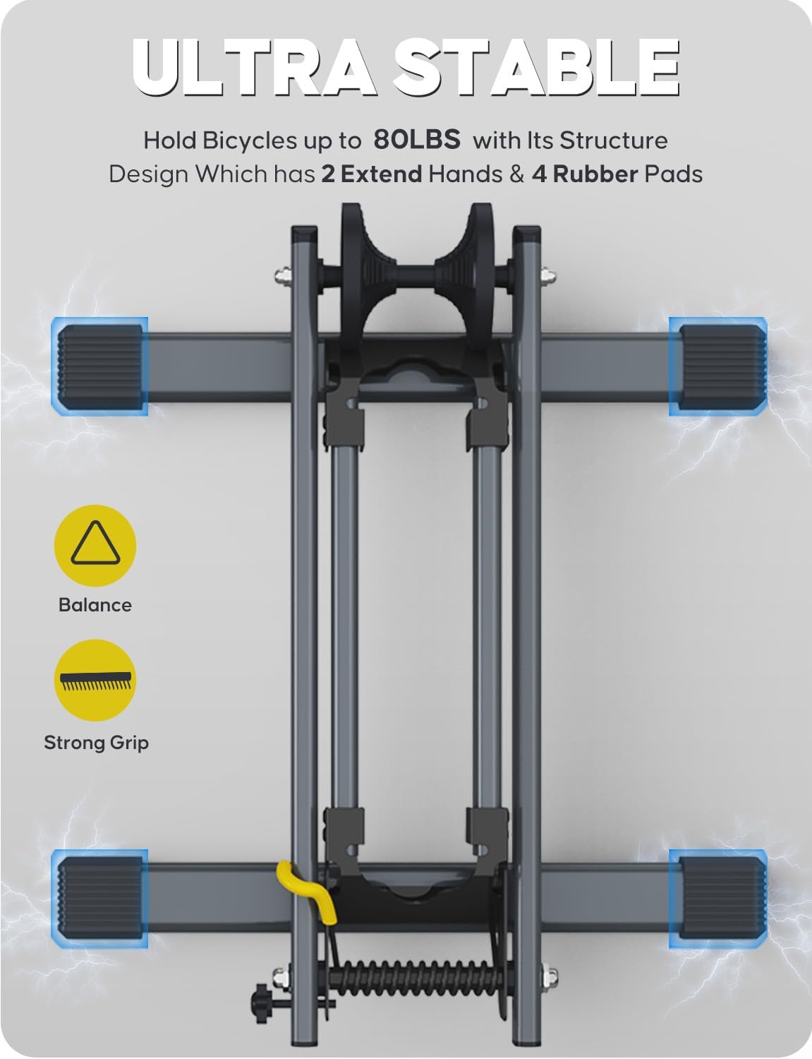 Bike Stand Floor for 16" - 29" Tires, Folding Garage Bike Rack for MTB & Road Bike Up to 2.4" Tire Width, Easy Storage Indoor Bicycle Stand，Latest Carbon Steel Version