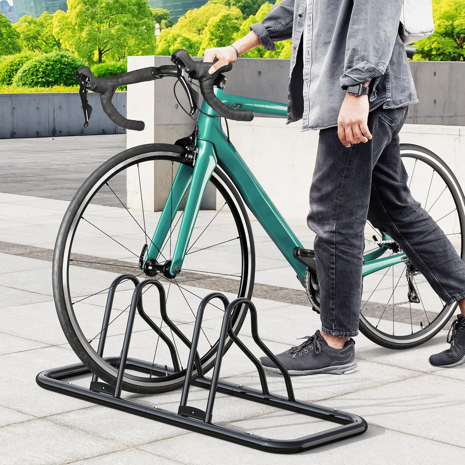 Simple Houseware 2 Bike Bicycle Floor Parking Adjustable Storage Stand, Black