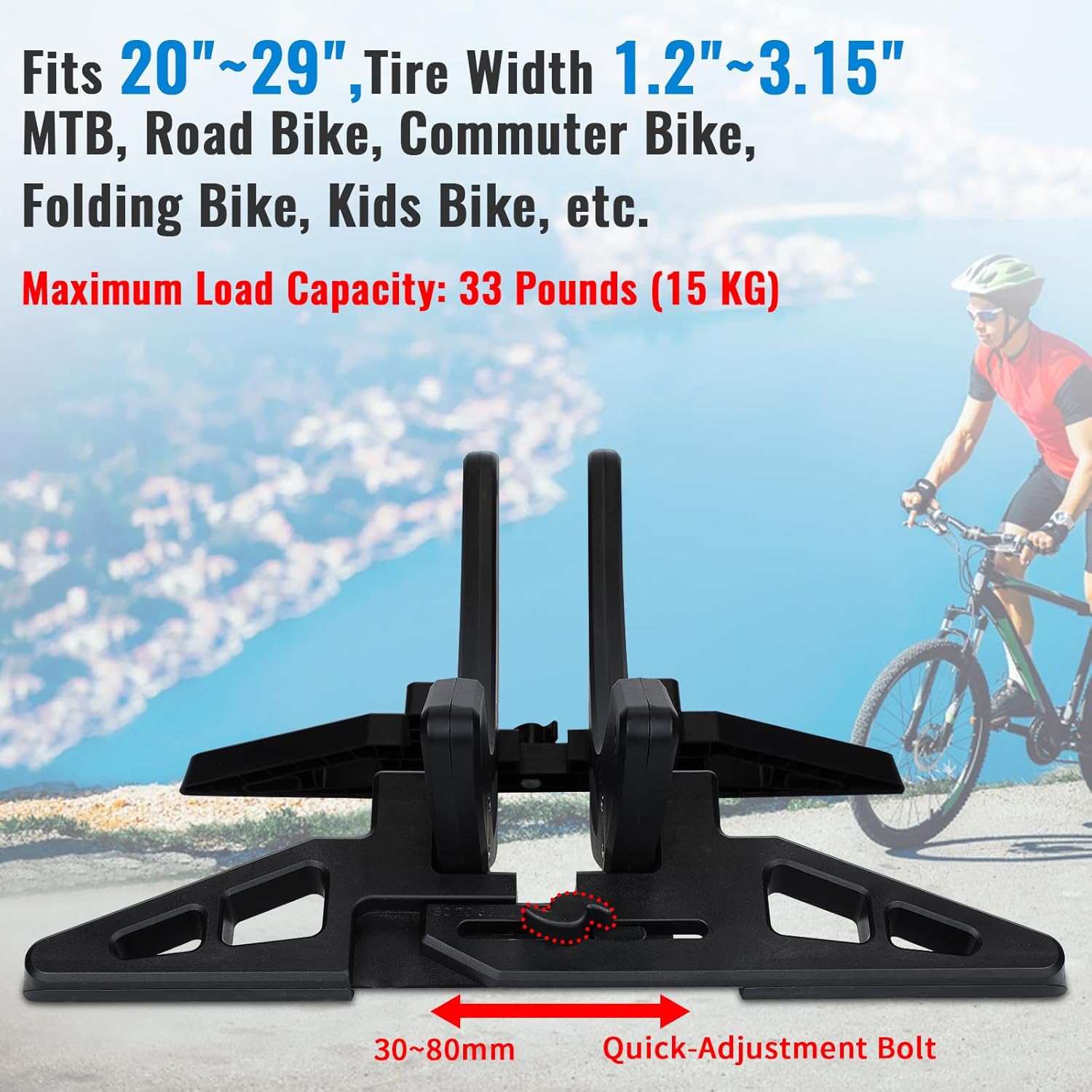 Alternative view of WILDKEN Bike Stand, Bike Stand Floor for Home/Garage Adjustable Bicycle Stand Bike Parking Rack Fit Road Bike, Mountain Bike, MTB, BMX, Commuter Bike, Kids Bike, Scooter (Black)