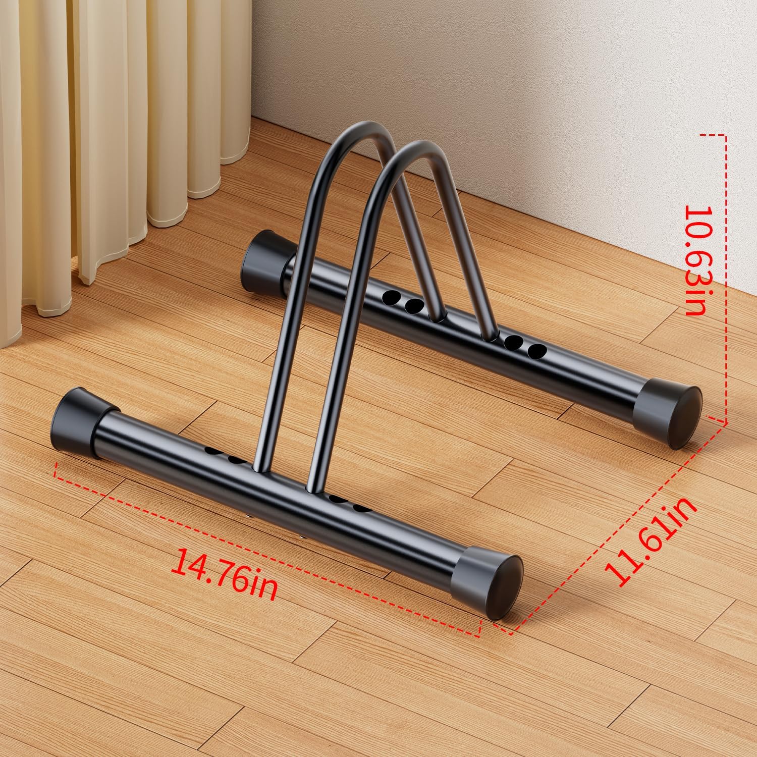 Adjustable Bike Parking Rack - Universal Floor & Wall-Mounted Bicycle Stand, Compatible with All Bikes Including Mountain, Road, Hybrid Cycles - Durable Black Design