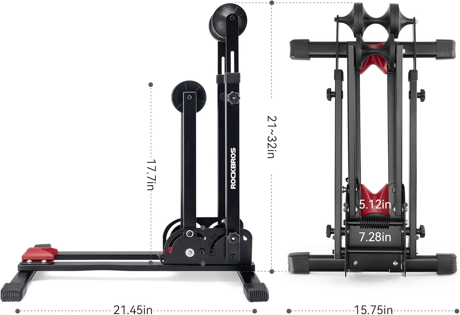 ROCKBROS Bike Stand 2-in-1 Adjustable Vertical Bike Stand Floor Bike Rack Garage & Foldable Indoor Storage, Sturdy Carbon Steel, Fits Road Bikes & Up to 27.5" Mountain Bikes, Easy to Install & Store