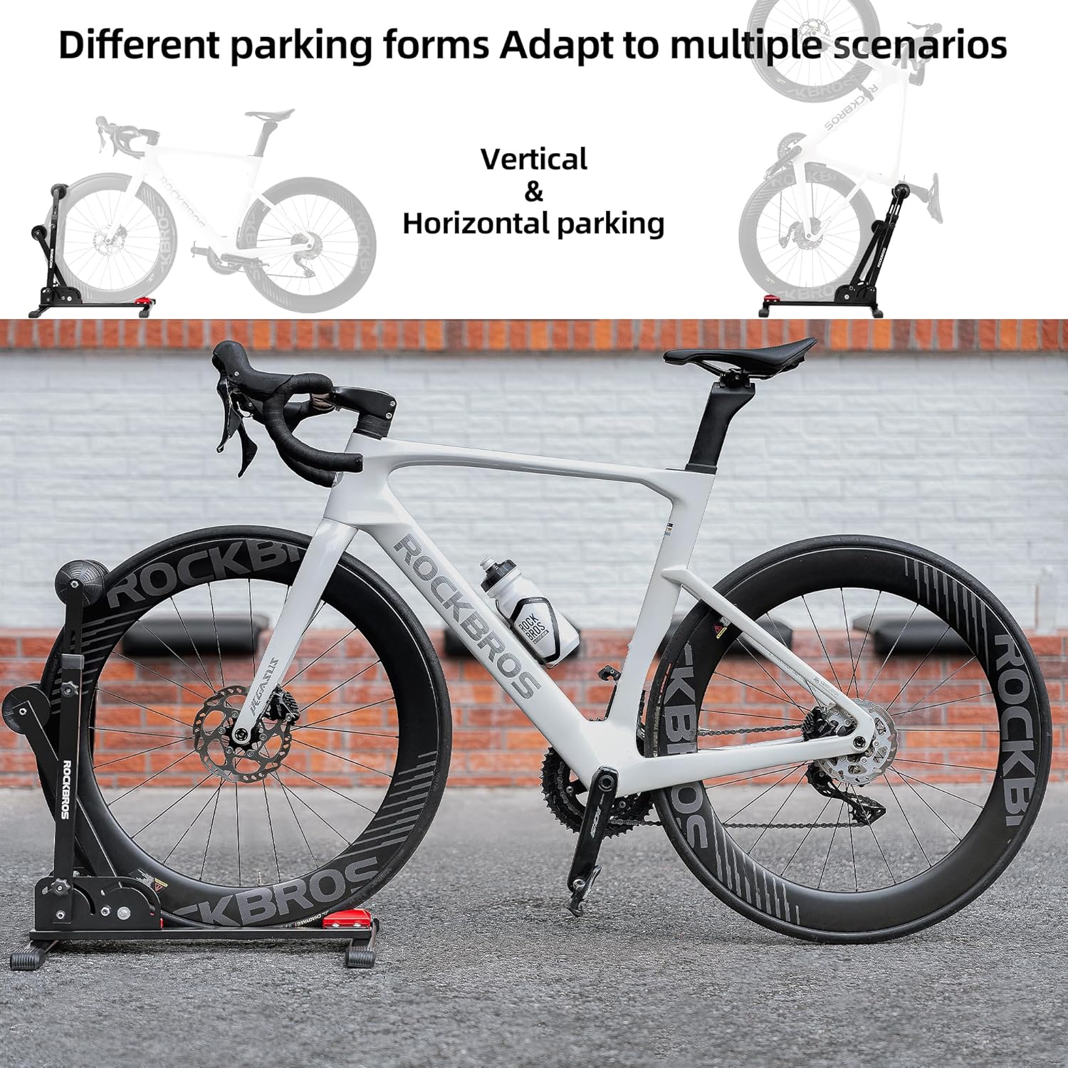 Alternative view of ROCKBROS Bike Stand 2-in-1 Adjustable Vertical Bike Stand Floor Bike Rack Garage & Foldable Indoor Storage, Sturdy Carbon Steel, Fits Road Bikes & Up to 27.5" Mountain Bikes, Easy to Install & Store