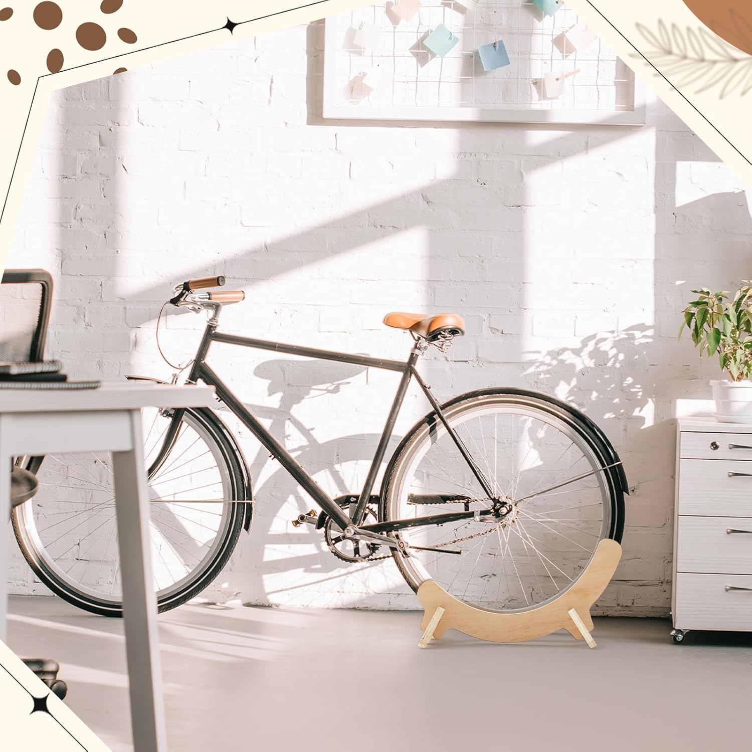 DoubleFill 1 Pack Wooden Stationary Bike Floor Stand Bicycle Indoor Storage 4 Adjustable Sizes Fit Commuter, Mountain, Road, Gravel Bikes Etc, Bike Wheel Wooden Display Stop Suitable for Home (Solid)