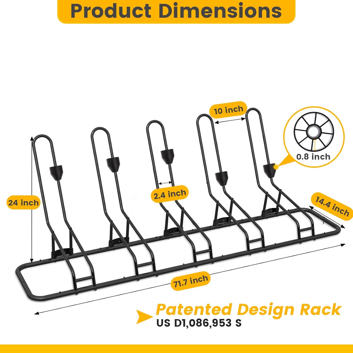 Floor Bike Rack for 5 Bikes, Safeguard Disc Brakes & Derailleurs Design, Waterproof Bicycle Stand Indoor/Outdoor/Garage Use, Fits 12"-29" Tires, Upgraded 0.63" Steel Tubes for Stability