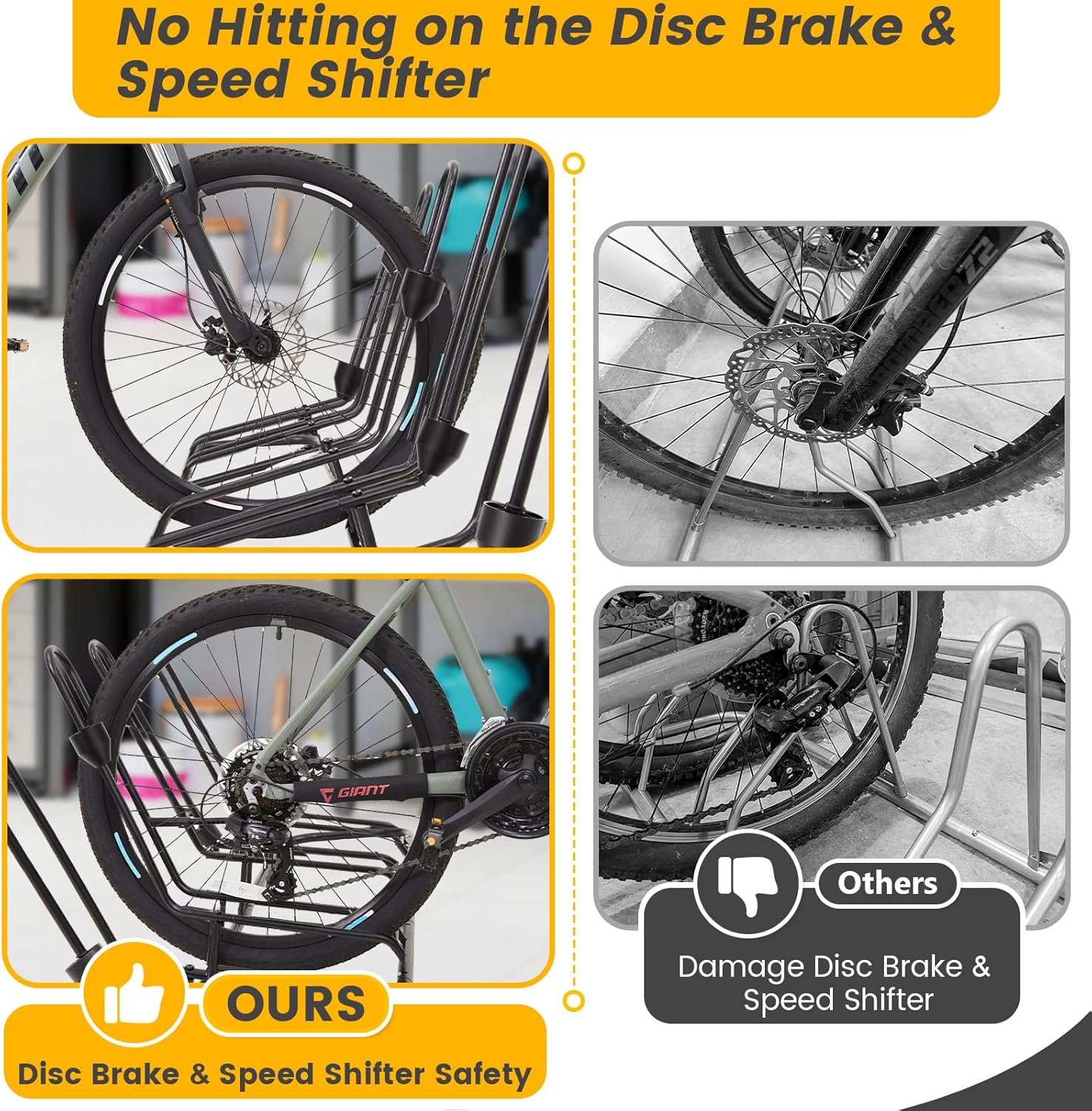 Alternative view of Floor Bike Rack for 5 Bikes, Safeguard Disc Brakes & Derailleurs Design, Waterproof Bicycle Stand Indoor/Outdoor/Garage Use, Fits 12"-29" Tires, Upgraded 0.63" Steel Tubes for Stability