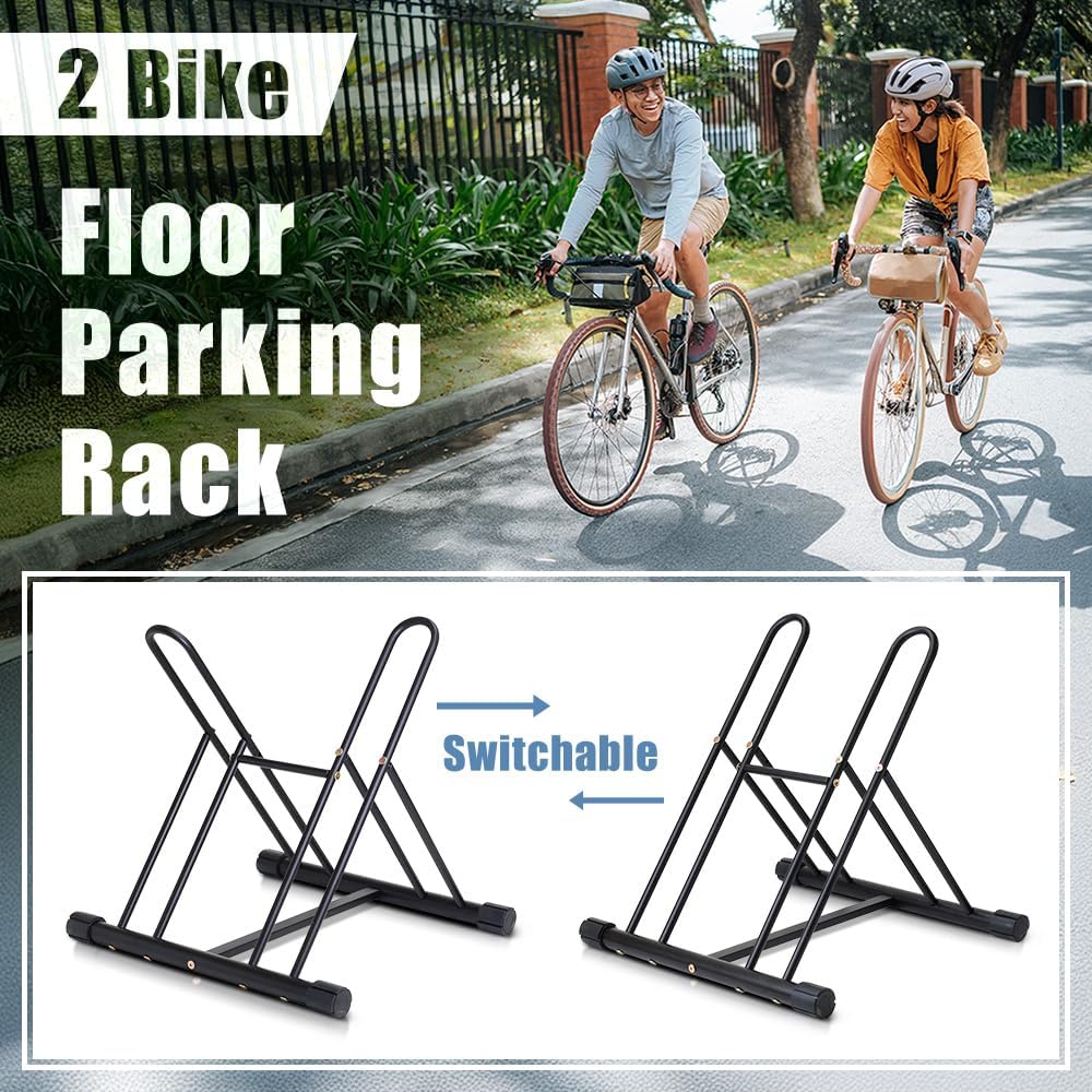 Alternative view of Japard Two Bike Floor Stand Bicycle Instant Versatile Pro Quality Bike Rack, Fits 2.7 Inch Extra Wide Tire Width, Garage for 2 Bikes