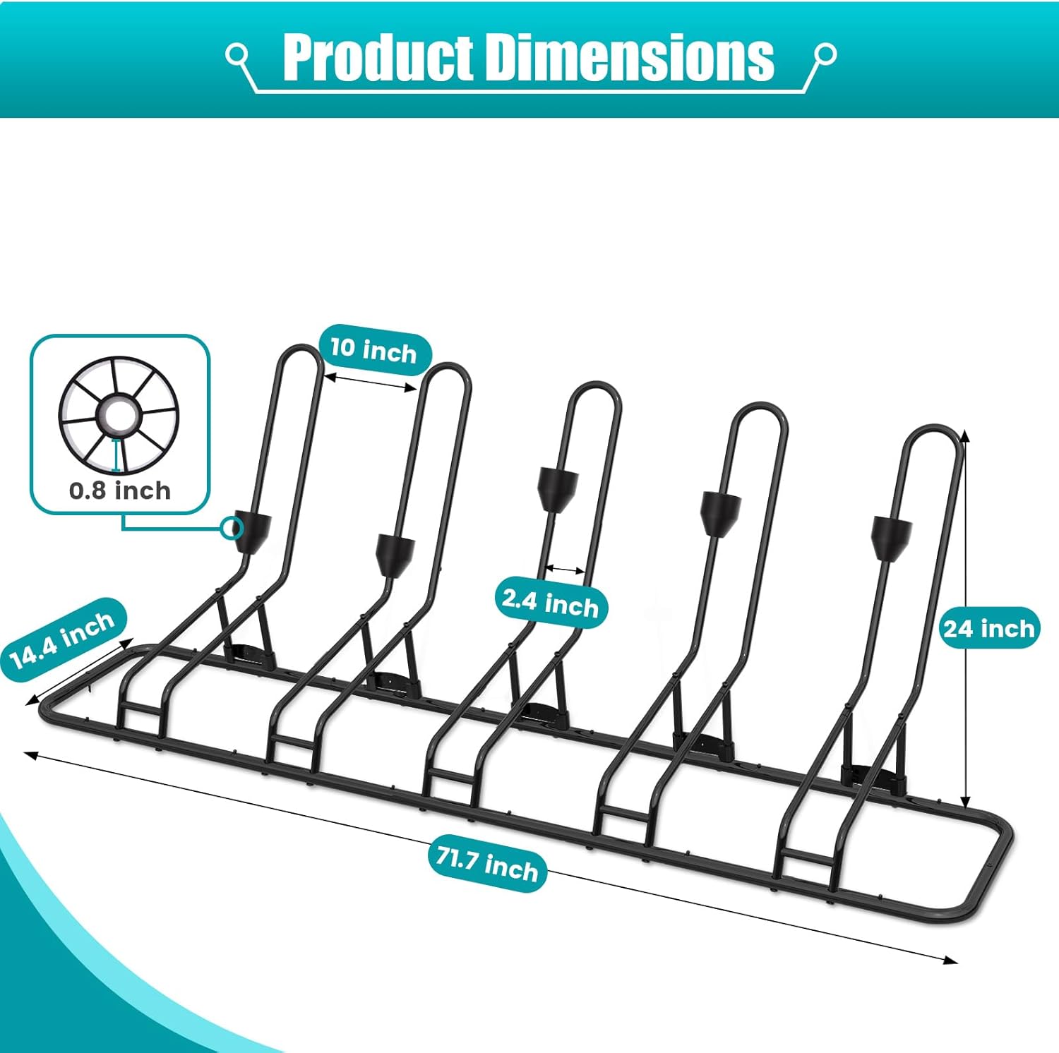 Floor Bike Stand, Bike Rack Safeguard Disc Brakes & Derailleurs, Waterproof Bike Holder Road/Kids/MTB Bicycles, Fits 12"-29" Tires, Upgraded 0.63" Steel Tubes, Indoor Outdoor Garage (for 5 Bikes)