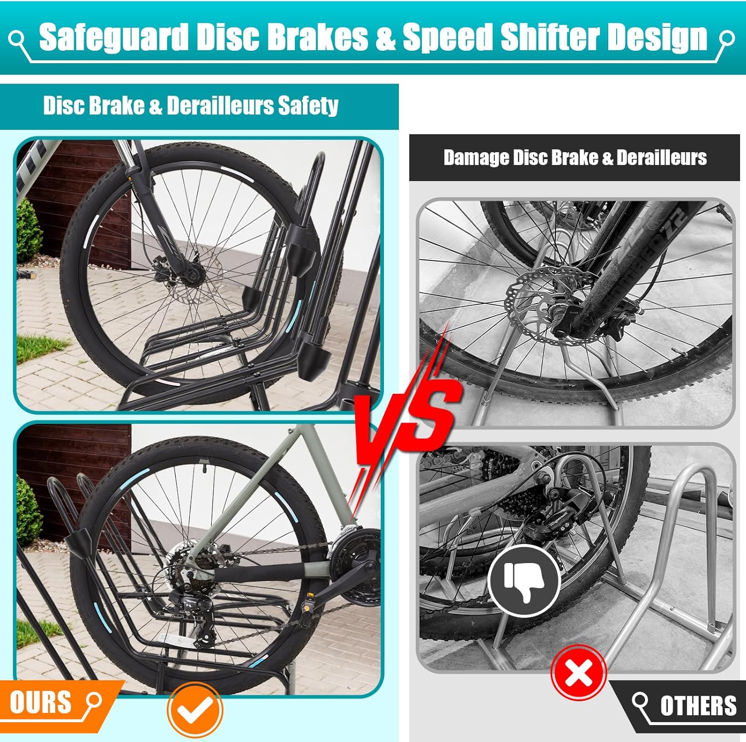 Alternative view of Floor Bike Stand, Bike Rack Safeguard Disc Brakes & Derailleurs, Waterproof Bike Holder Road/Kids/MTB Bicycles, Fits 12"-29" Tires, Upgraded 0.63" Steel Tubes, Indoor Outdoor Garage (for 5 Bikes)