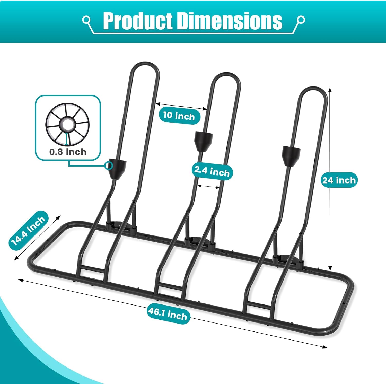 Kinghouse Floor Bike Rack for 3 Bikes, Bike Stand, Protects Disc Brake & Derailleur, Bike Rack for Indoor Outdoor Garage, Fits Road/Kids/MTB Bicycles with 12"-29" Tires