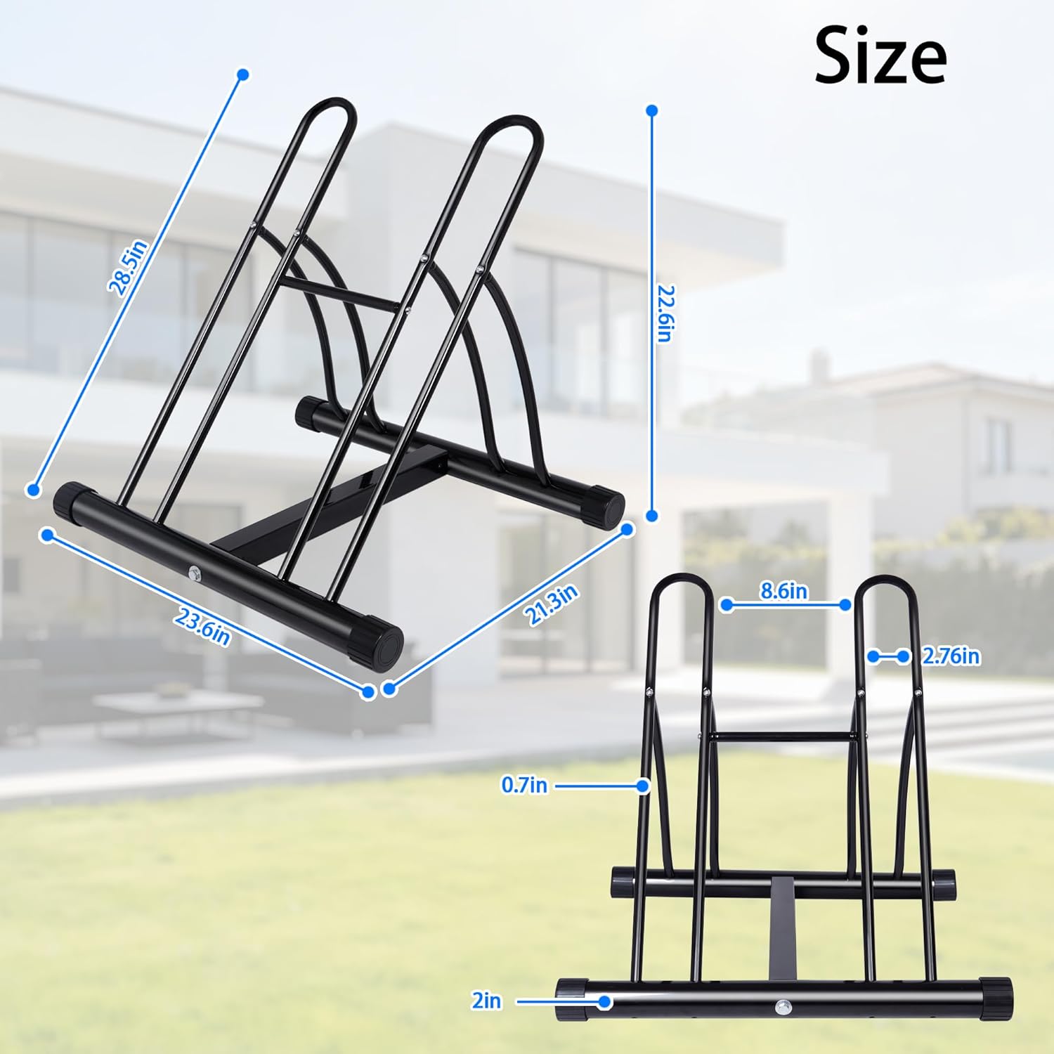 Bike Rack – Dual Bicycle Stand for Mountain, Road Bikes – Two Bike Parking Garage Storage Rack for Indoor and Outdoor Steel Bicycle Storage Tire Rack