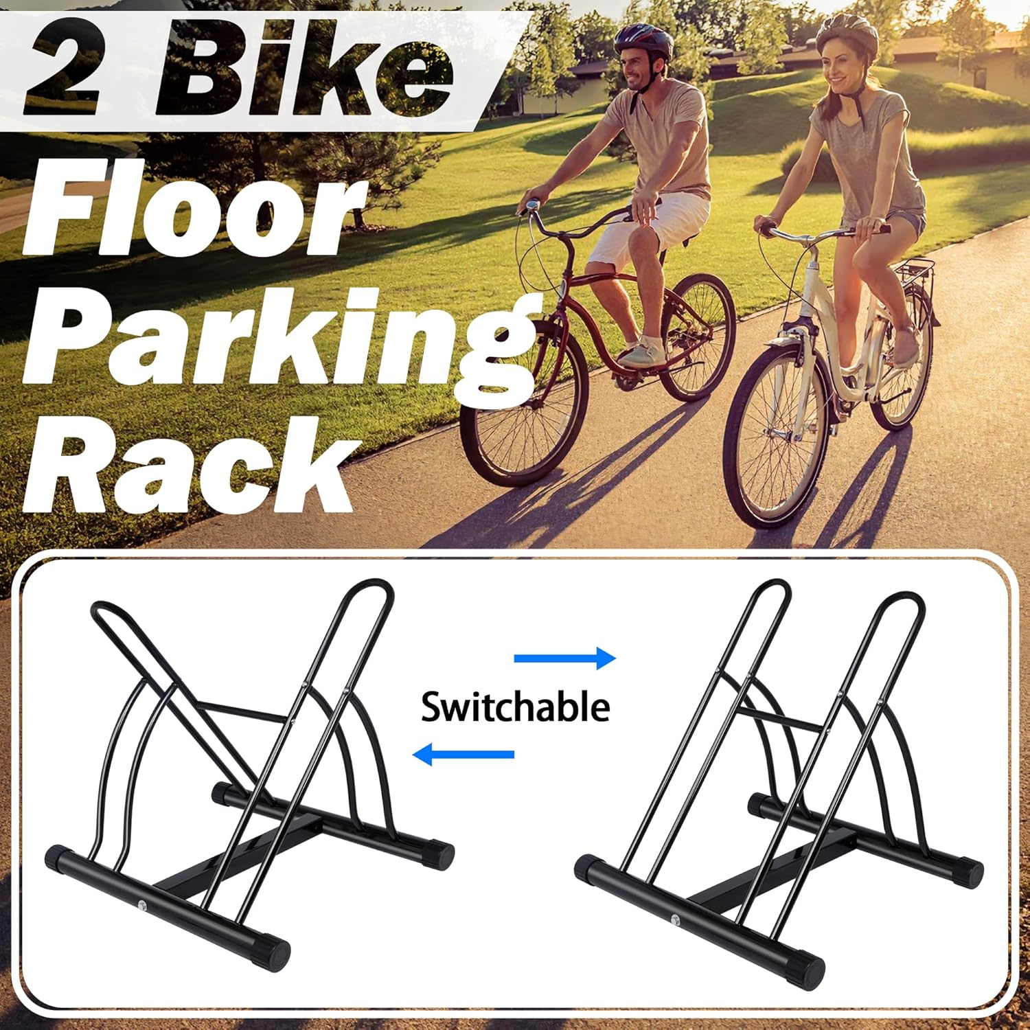 Alternative view of Bike Rack – Dual Bicycle Stand for Mountain, Road Bikes – Two Bike Parking Garage Storage Rack for Indoor and Outdoor Steel Bicycle Storage Tire Rack