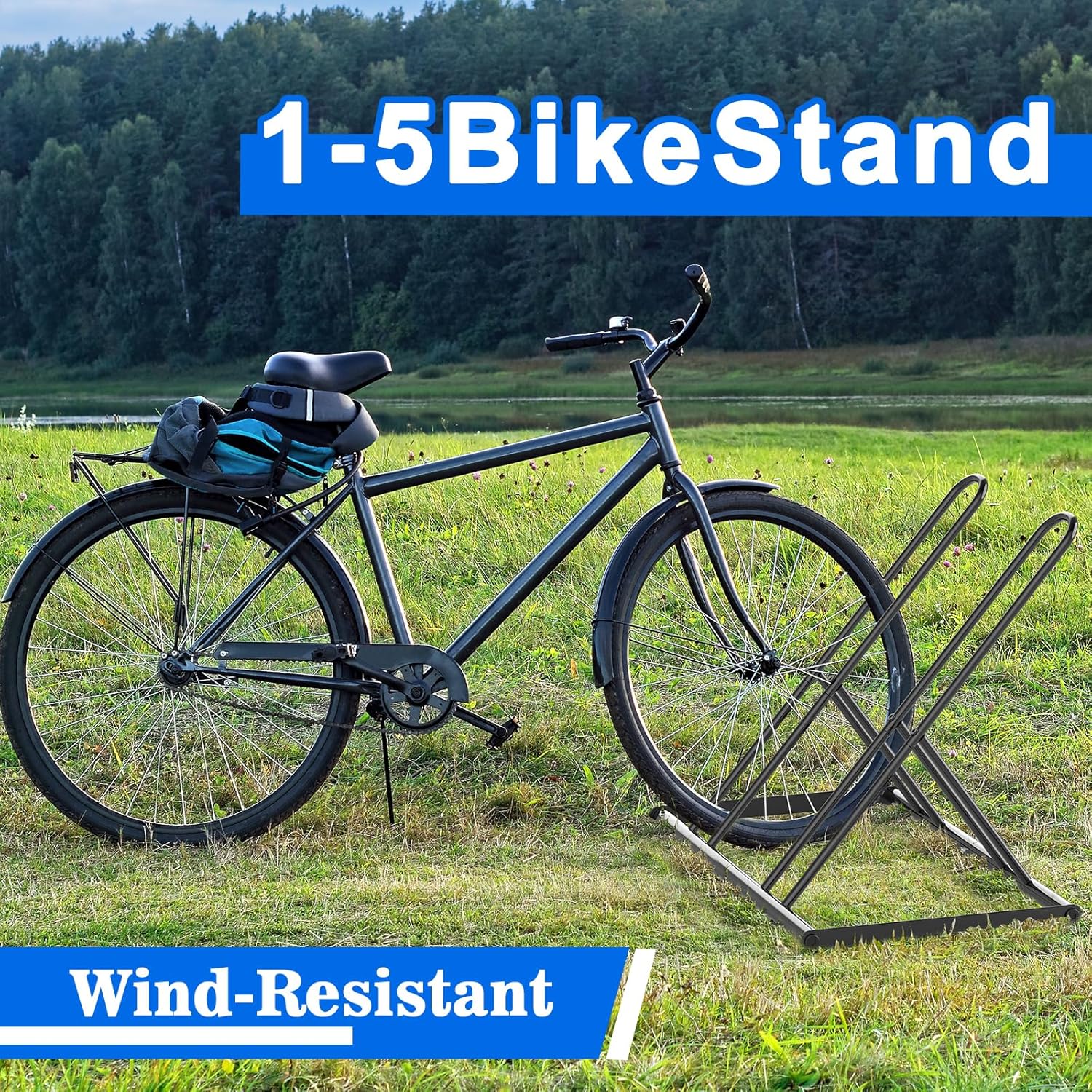 Alternative view of Tuenort 2 Bike Rack, Parking Bike Stand, Outdoor For Mountain Floor Bike Rack, Heavy Duty For Bicycle Garage, Space-Saving Bicycle Holder For Home, Yard, Office, Black