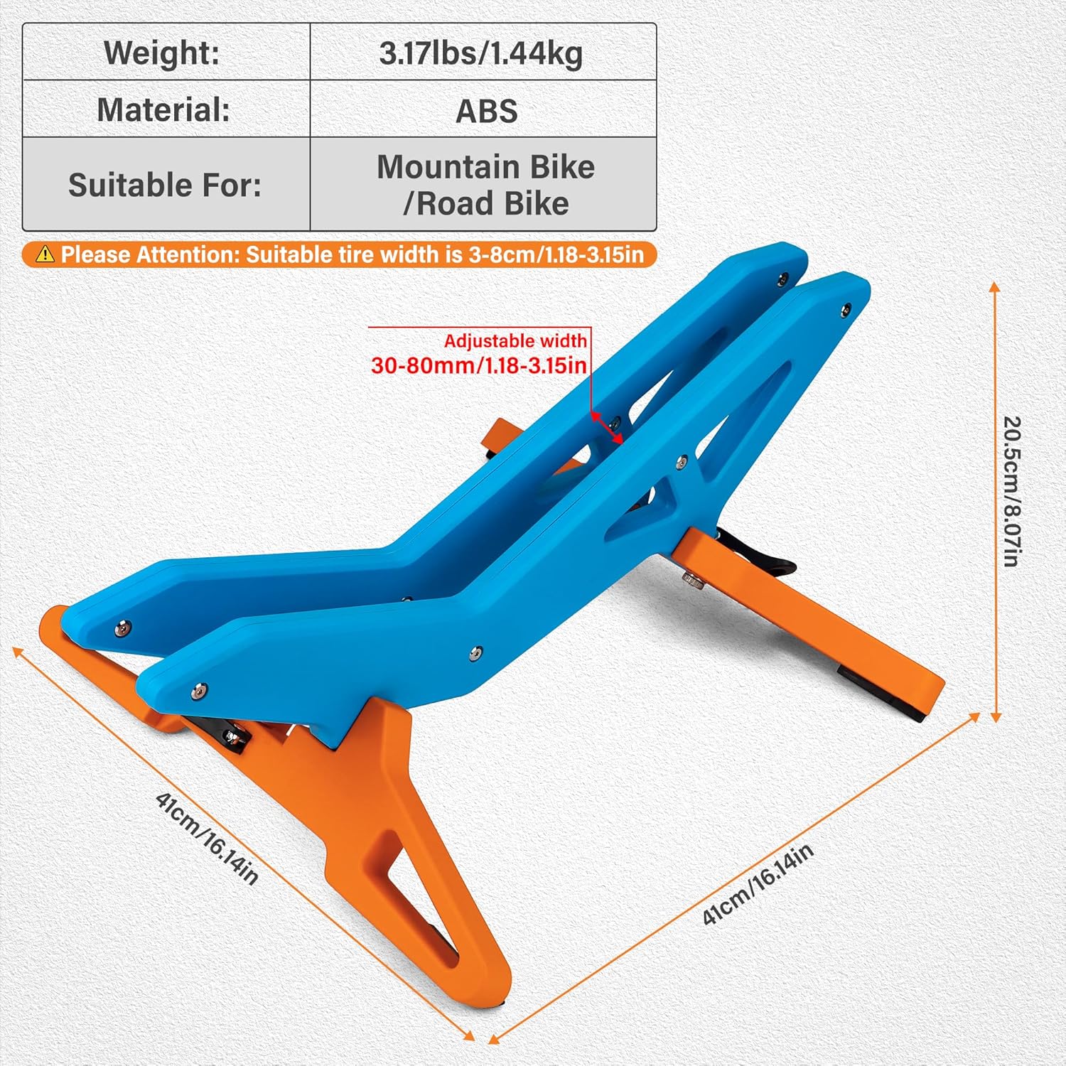 MAKELEN Adjustable Bike Parking Stand Fits 16-29 Inch Bicycles, Compatible with 23c-3.0 Tire Width u2013 Heavy-Duty Plastic, Easy Installation, Stylish Two-Tone Design (Blue&Orange(2 Pack))