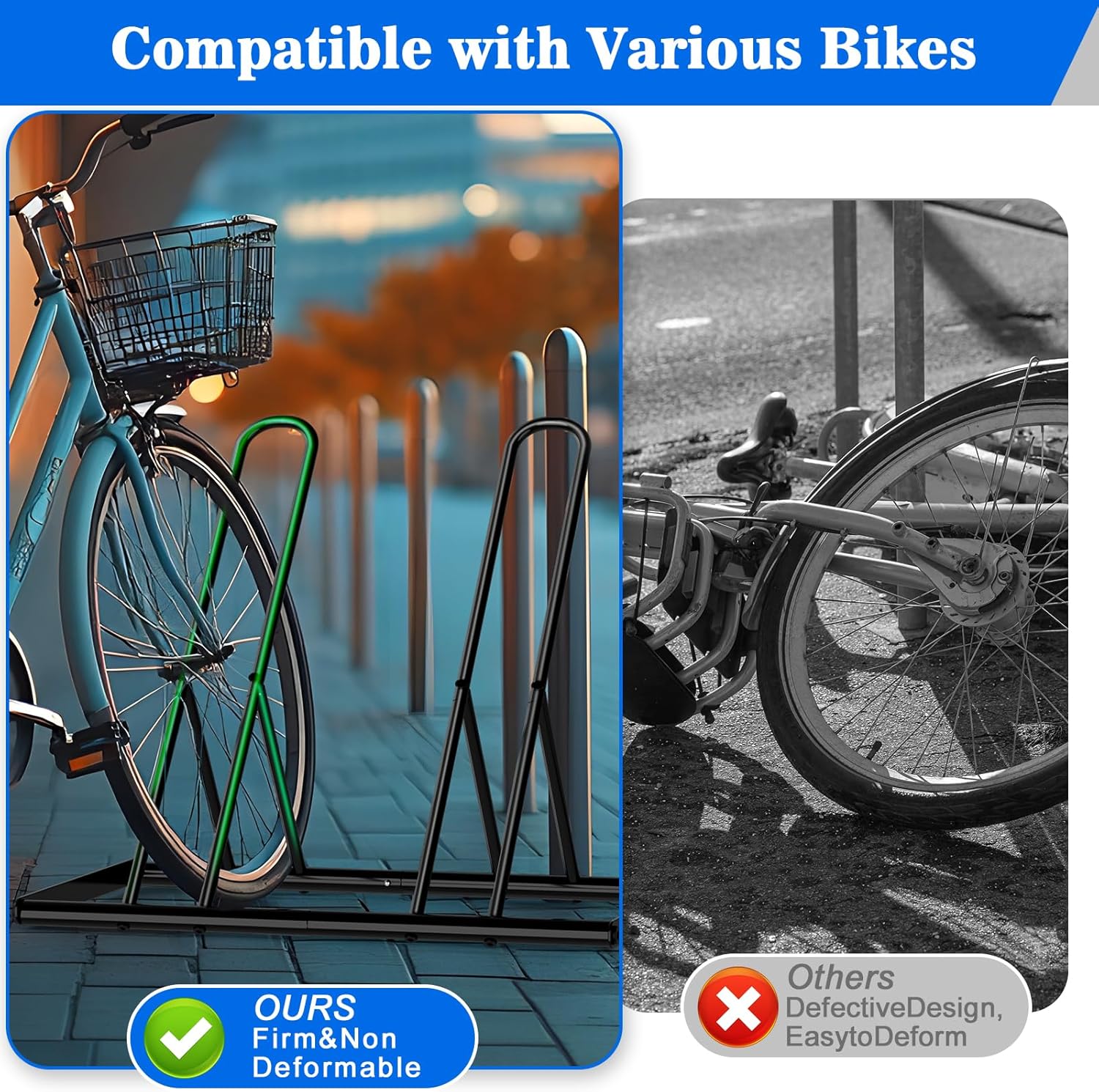 Tuenort 2 Bike Rack, Parking Bike Stand, Outdoor For Mountain Floor Bike Rack, Heavy Duty For Bicycle Garage, Space-Saving Bicycle Holder For Home, Yard, Office, Black - Image 3