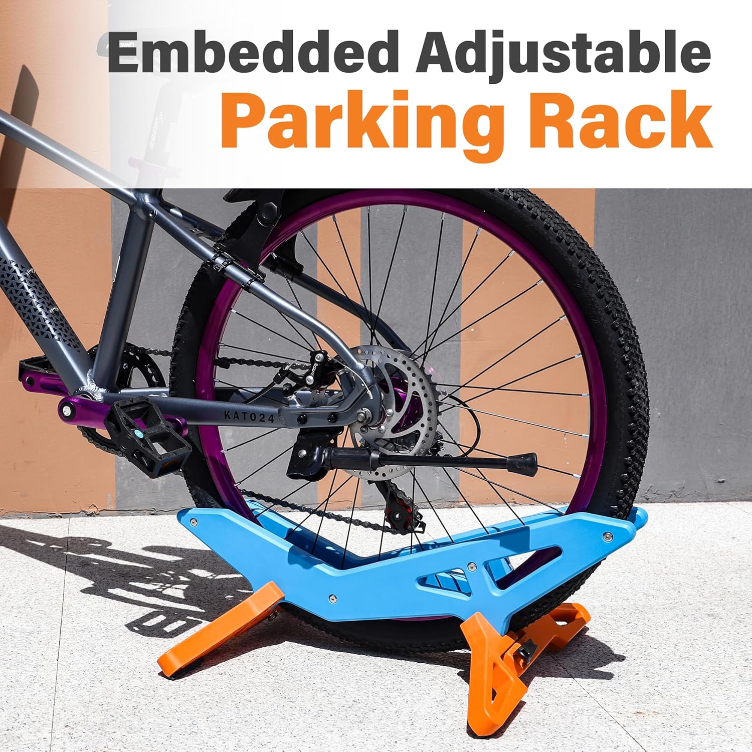 Alternative view of MAKELEN Adjustable Bike Parking Stand Fits 16-29 Inch Bicycles, Compatible with 23c-3.0 Tire Width u2013 Heavy-Duty Plastic, Easy Installation, Stylish Two-Tone Design (Blue&Orange(2 Pack))