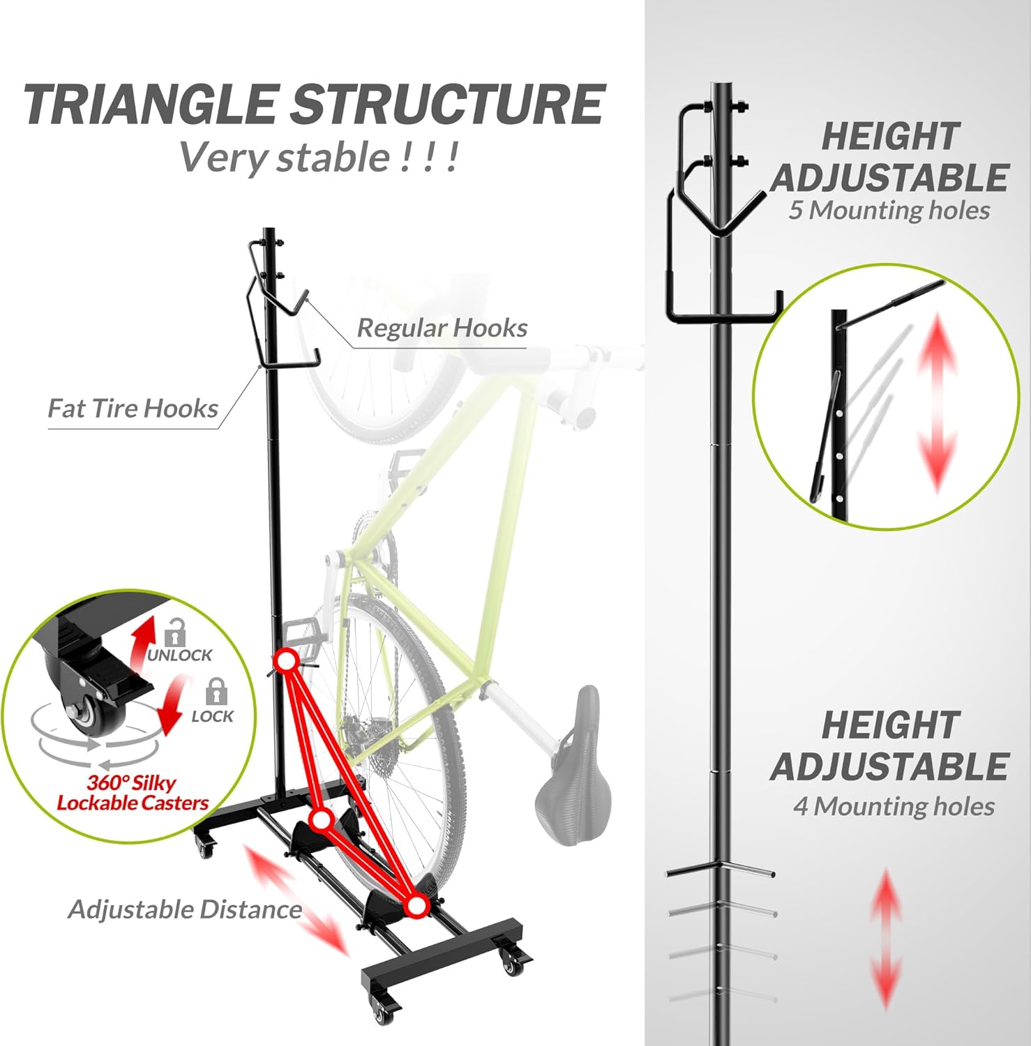 Alternative view of Vertical Bike Parking Stand - Adjustable Height for 29"Wheels, Space-Saving & Freestanding Bike Rack for MTB/Road Bikes,No-Drill Installation Indoor Bike Storage for Apartments & Garages