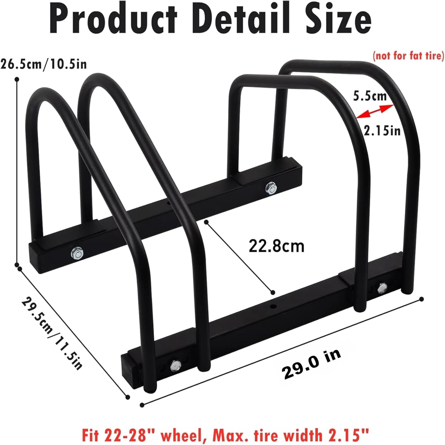 WALMANN 2 Bikes Floor Bike Stand, Bike Parking Rack Garage Bike Storage Stand Indoor/Outdoor 22-28" Wheel Stand, Max. Tire Width 2.1"