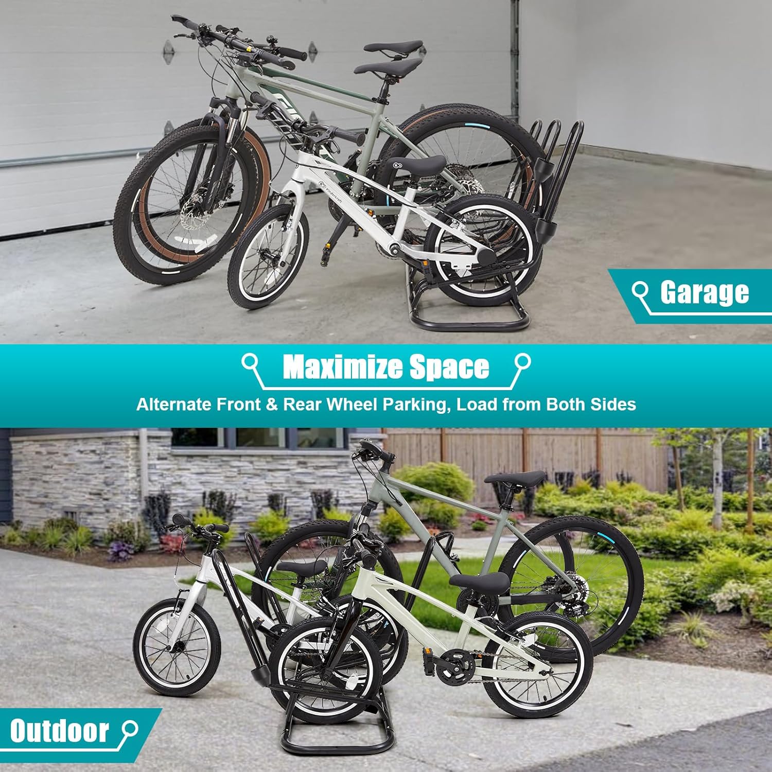 Alternative view of Kinghouse Floor Bike Rack for 3 Bikes, Bike Stand, Protects Disc Brake & Derailleur, Bike Rack for Indoor Outdoor Garage, Fits Road/Kids/MTB Bicycles with 12"-29" Tires