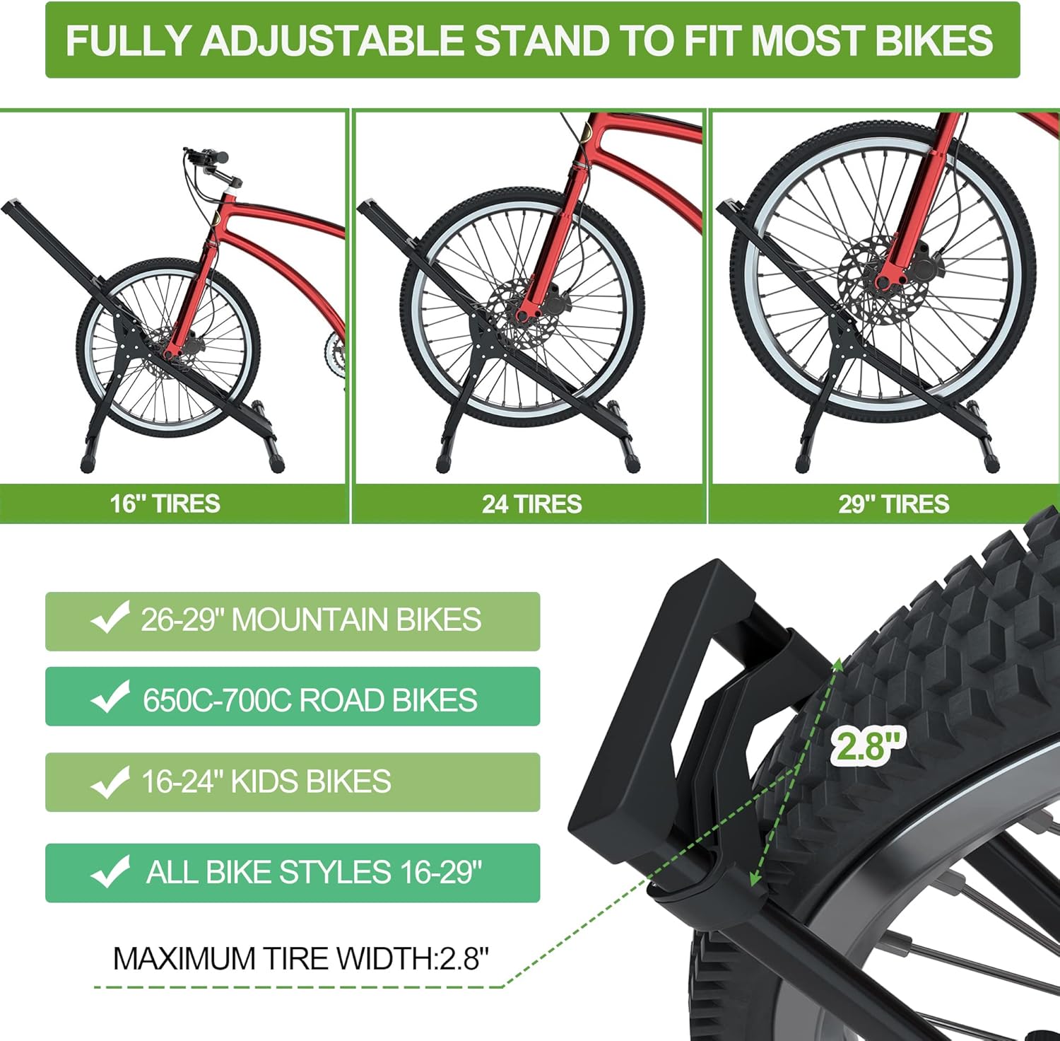 Alternative view of RELIANCER Adjustable Bike Storage Stand,Bicycle Floor Parking Rack,Steady Bike Wheel Holder Fit All Mountain & Road Bikes,Indoor Outdoor Cycling Storage Organizer,Apartment Garage Cycle Tires Holder