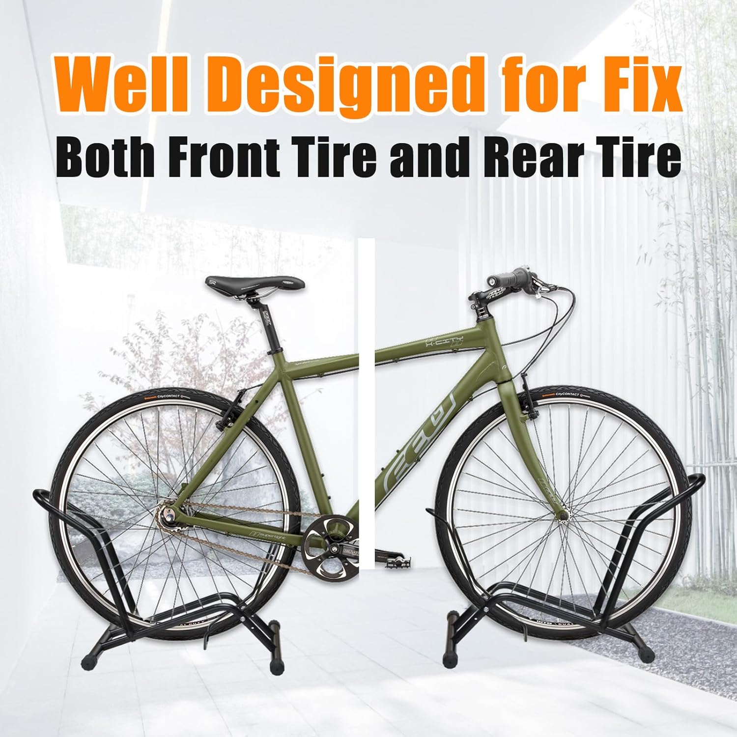 Bike Stand Floor Bike Rack for Storage Indoor/Outdoor, Front and Rear Wheel Parking Rack Stand Perfect for 16"-29" Bicycles - Image 6