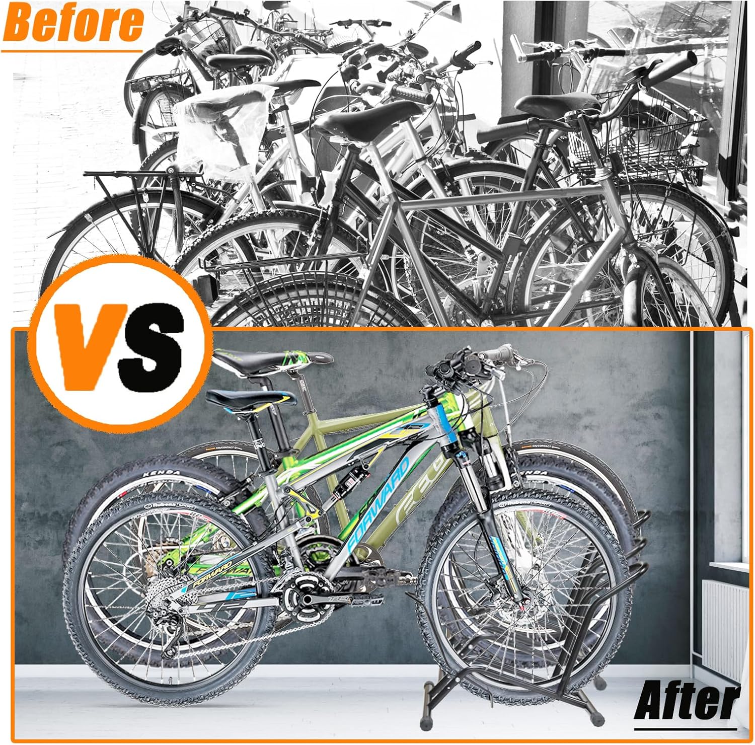 Bike Stand Floor Bike Rack for Storage Indoor/Outdoor, Front and Rear Wheel Parking Rack Stand Perfect for 16"-29" Bicycles - Image 7