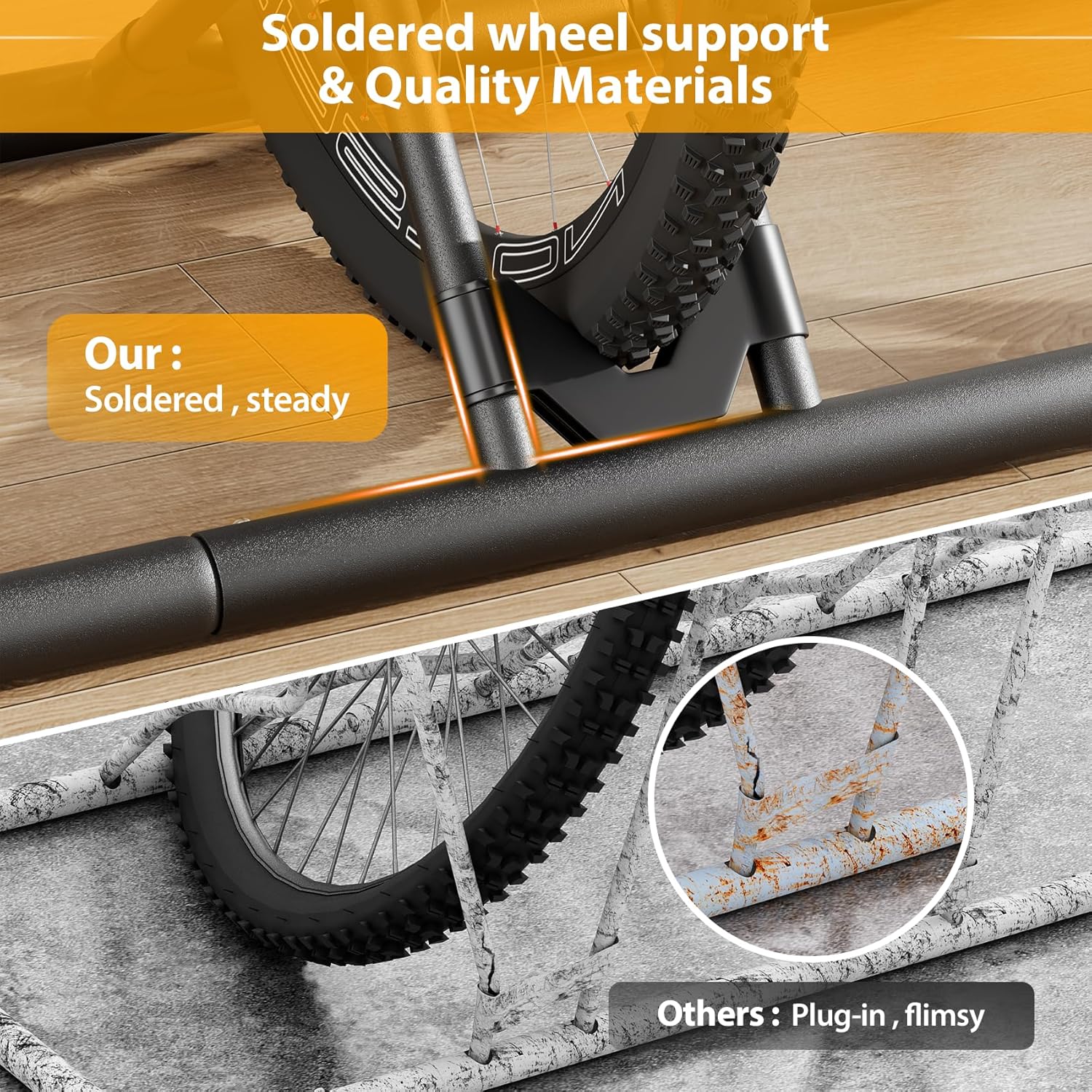 Alternative view of Mr IRONSTONE Bike Rack, Floor Bike Rack for Garage, Indoor/Outdoor Bike Storage Stand Bicycle Parking Rack, for Mountain Bike, Road Bike and Kids Bike (Black, 3 Bike)