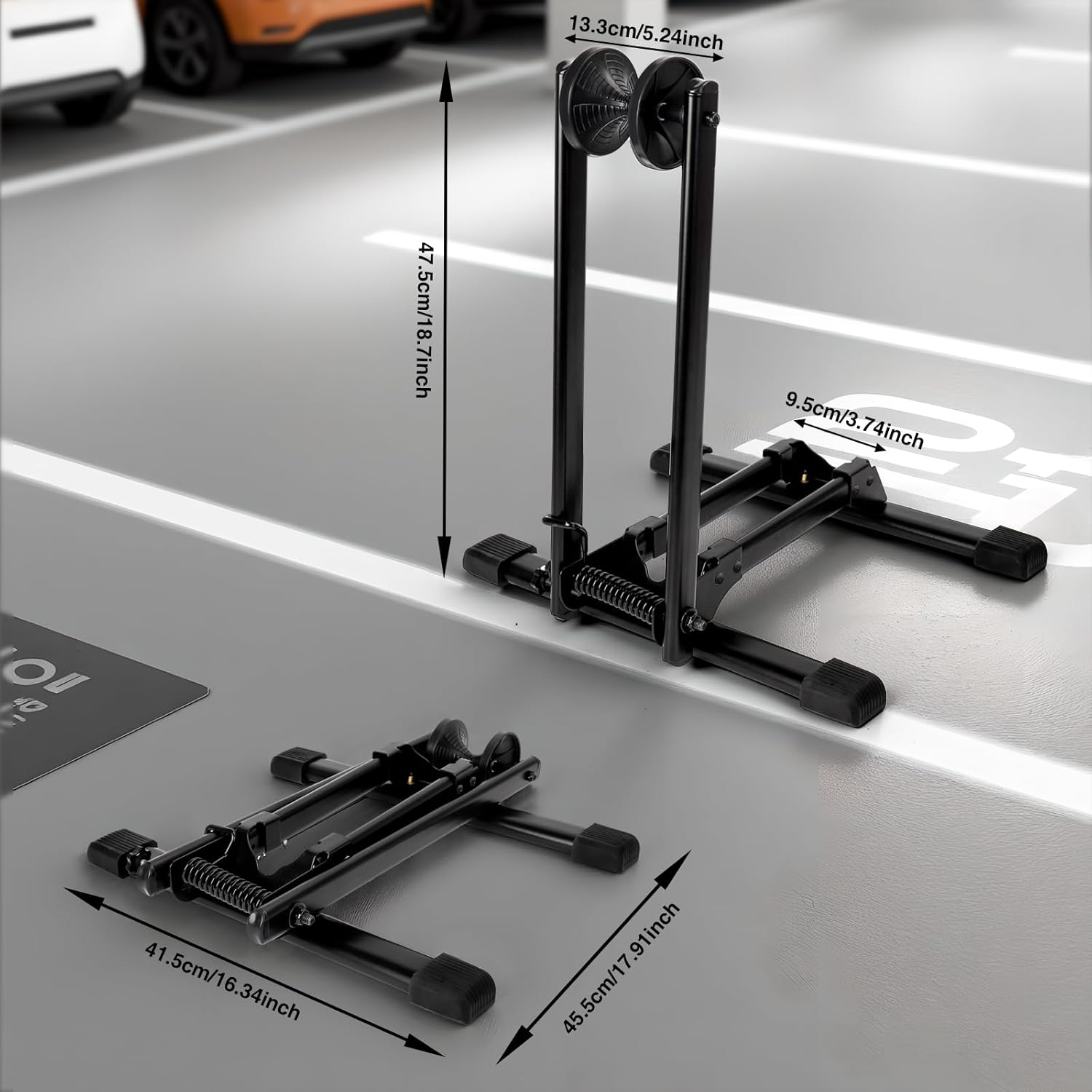 CycForge Space-Saving Collapsible Bike Stand for Garage or Home - No-Drill Floor Rack Holds 20"-29" MTB & Road Bikes