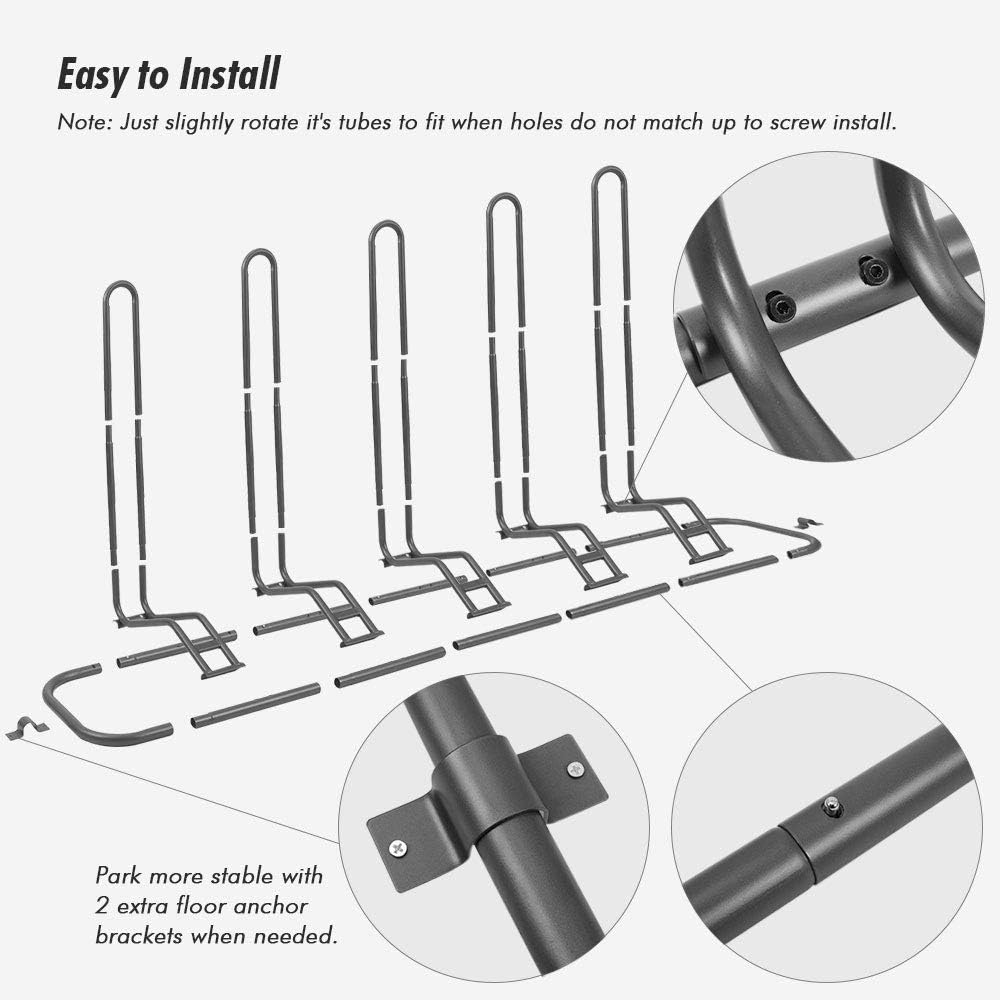 XCSOURCE Bike Parking Stand, Bike Rack Bicycle Floor Parking Stand for 5 Bikes, Adjustable Dual Purposes Bike Storage Holder for Garage, 2 Extra Floor Anchor Brackets Available, Indoor & Outdoor - Image 3