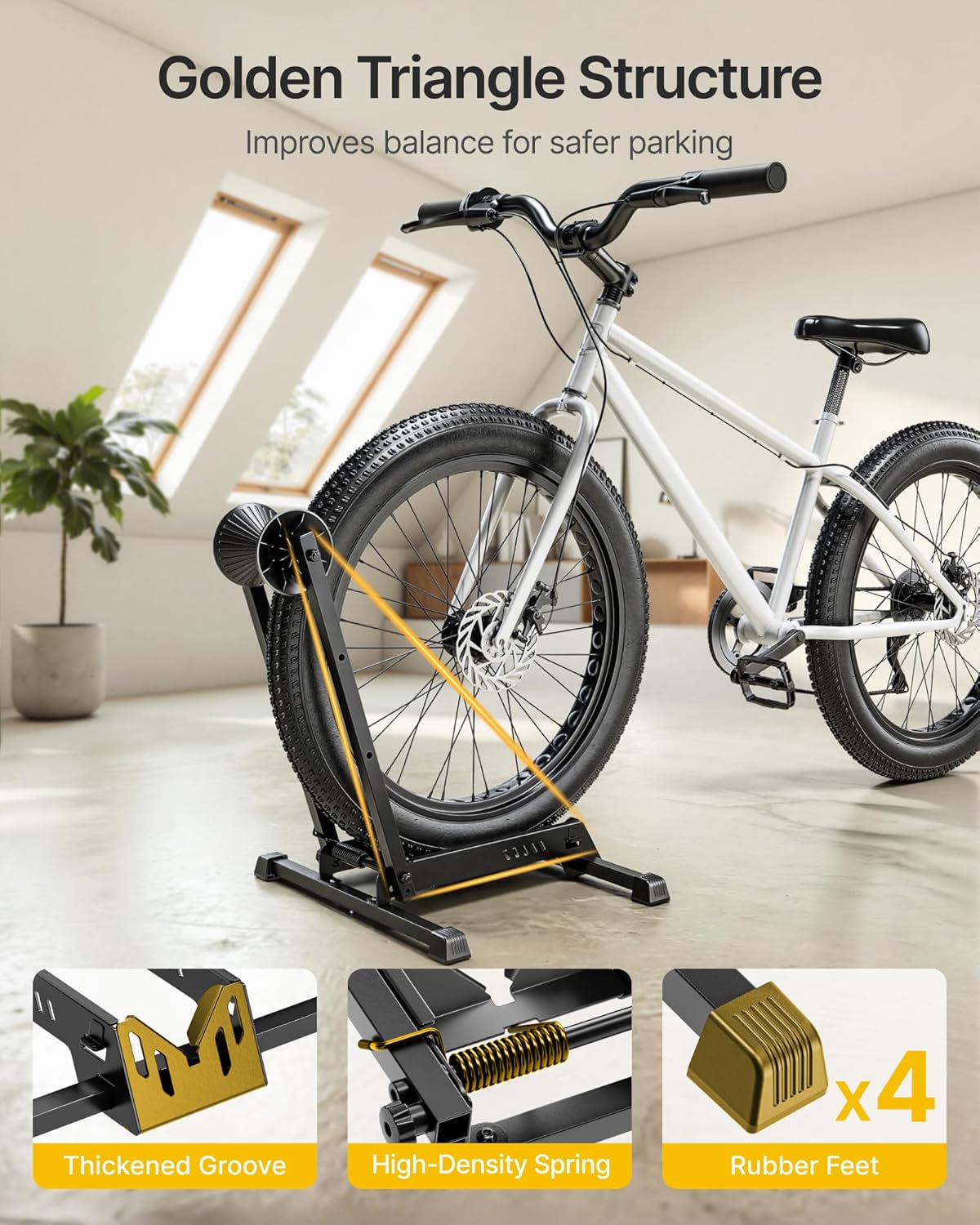 Alternative view of monTEK Heavy-Duty Bike Floor Stand for Max 4.5" Tire Width | 77lbs Capacity Dual-Arm Foldable Bicycle Storage Rack | 3-Level Height Adjustable | Fit 20"-29" Wheels for Road, Mountain & Fat Bikes