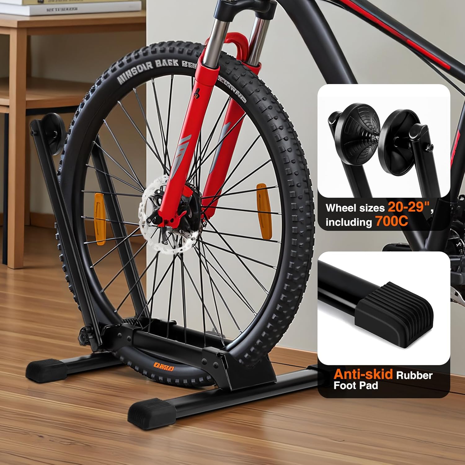 CycForge Space-Saving Collapsible Bike Stand for Garage or Home - No-Drill Floor Rack Holds 20"-29" MTB & Road Bikes - Image 3