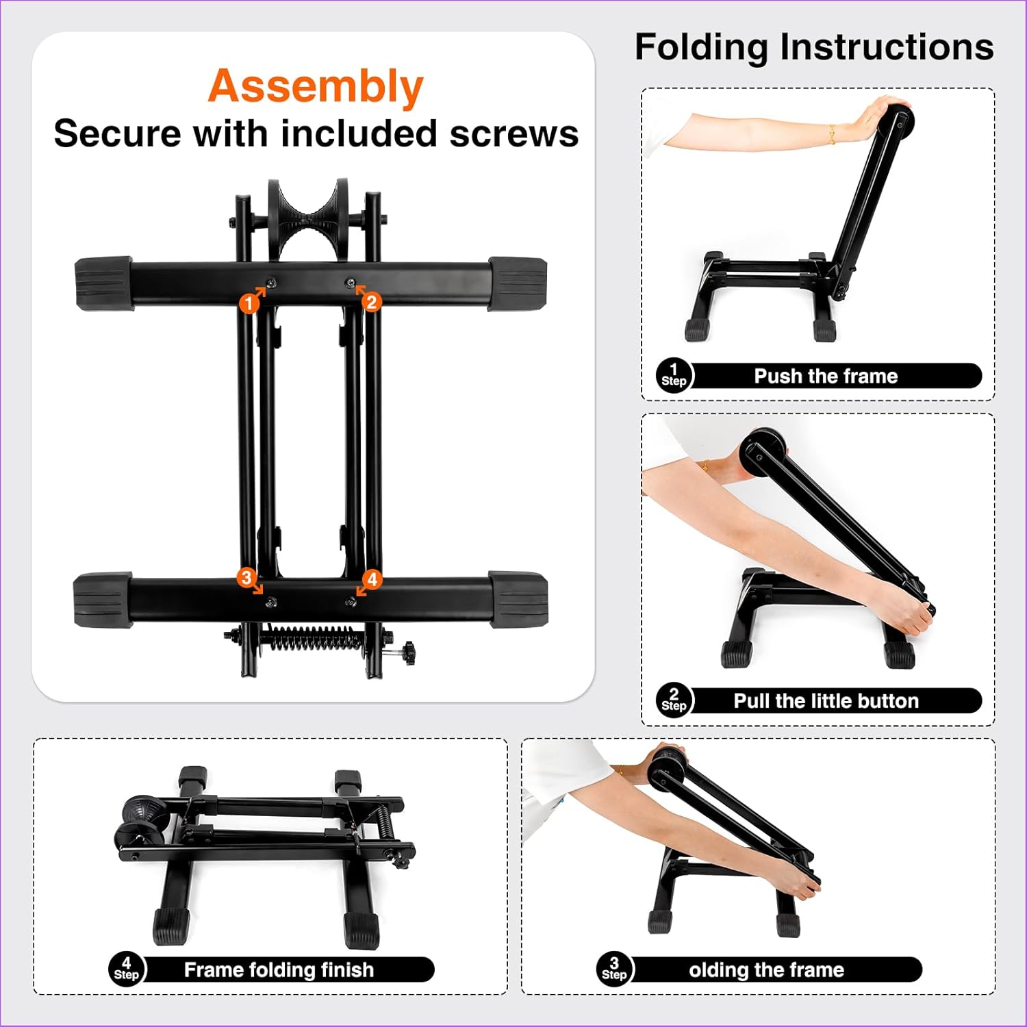 CycForge Space-Saving Collapsible Bike Stand for Garage or Home - No-Drill Floor Rack Holds 20"-29" MTB & Road Bikes - Image 4
